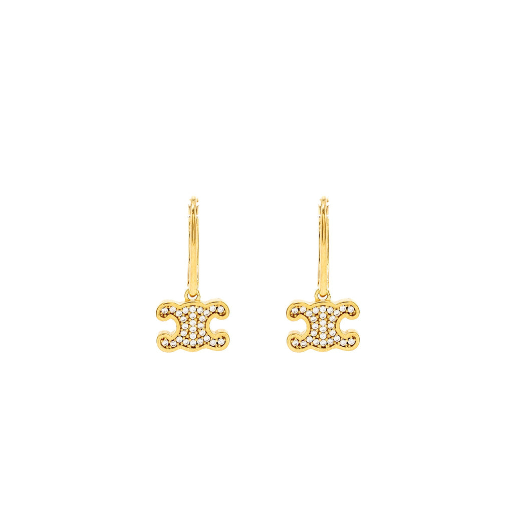 CELINE TRIOMPHE RHINESTONE EARRINGS IN BRASS WITH GOLD FINISH AND CRYSTALS