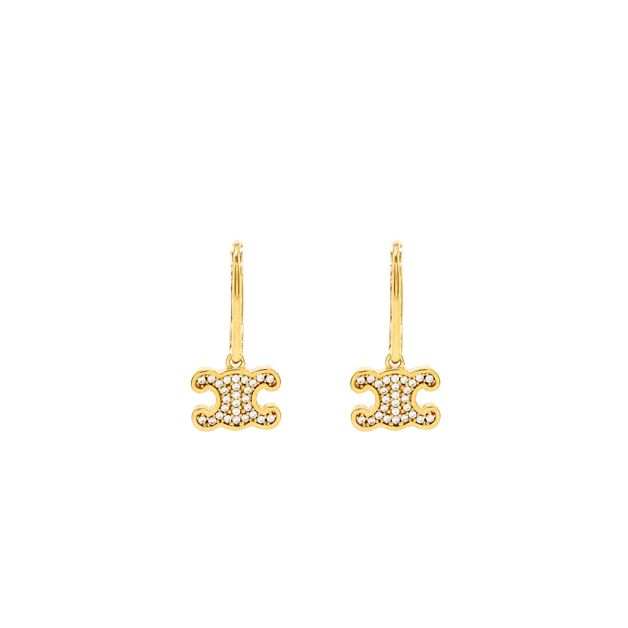CELINE TRIOMPHE RHINESTONE EARRINGS IN BRASS WITH GOLD FINISH AND CRYSTALS