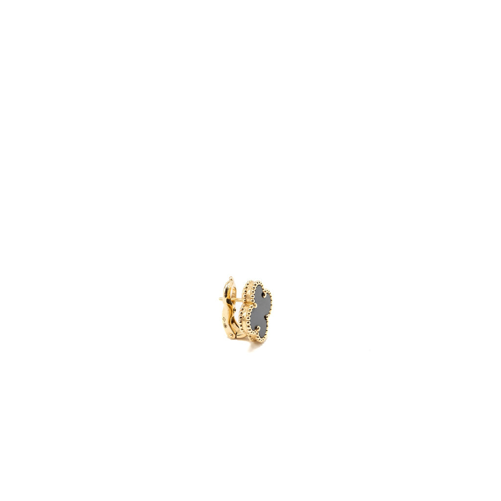 VAN CLEEF & ARPELS VINTAGE ALHAMBRA EARRINGS ONYX YELLOW GOLD
