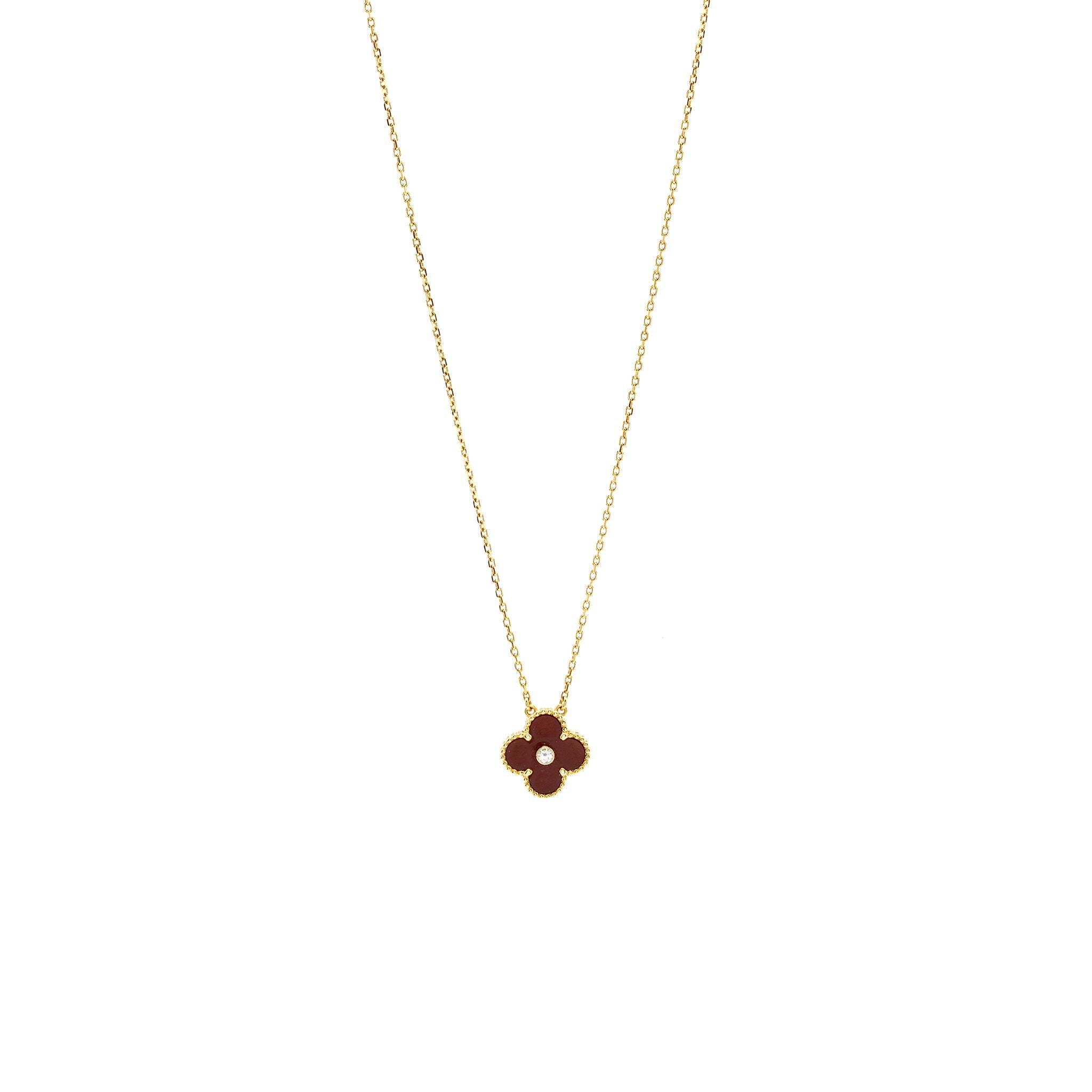 VAN CLEEF & ARPELS VINTAGE ALHAMBRA PENDANT 2011 CHRISTMAS LIMITED EDITION CARNELIAN ROSE GOLD, DIAMOND