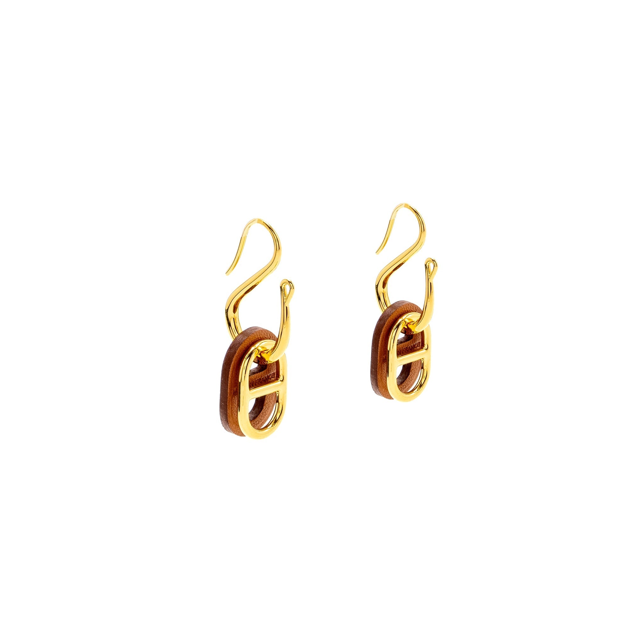 HERMES O’MAILLON EARRINGS CALFSKIN/ GOLD TONE