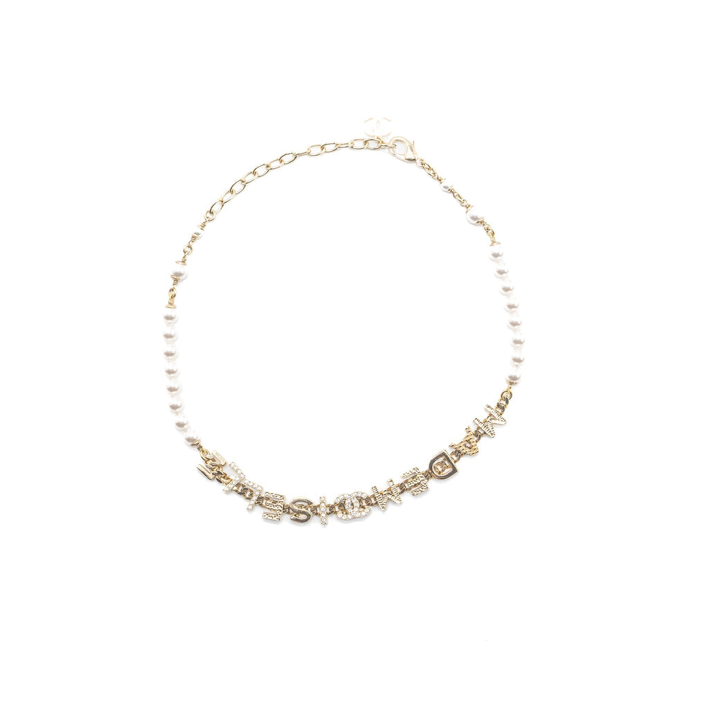 CHANEL LETTER PEARL CHOCKER CRYSTAL LIGHT GOLD TONE