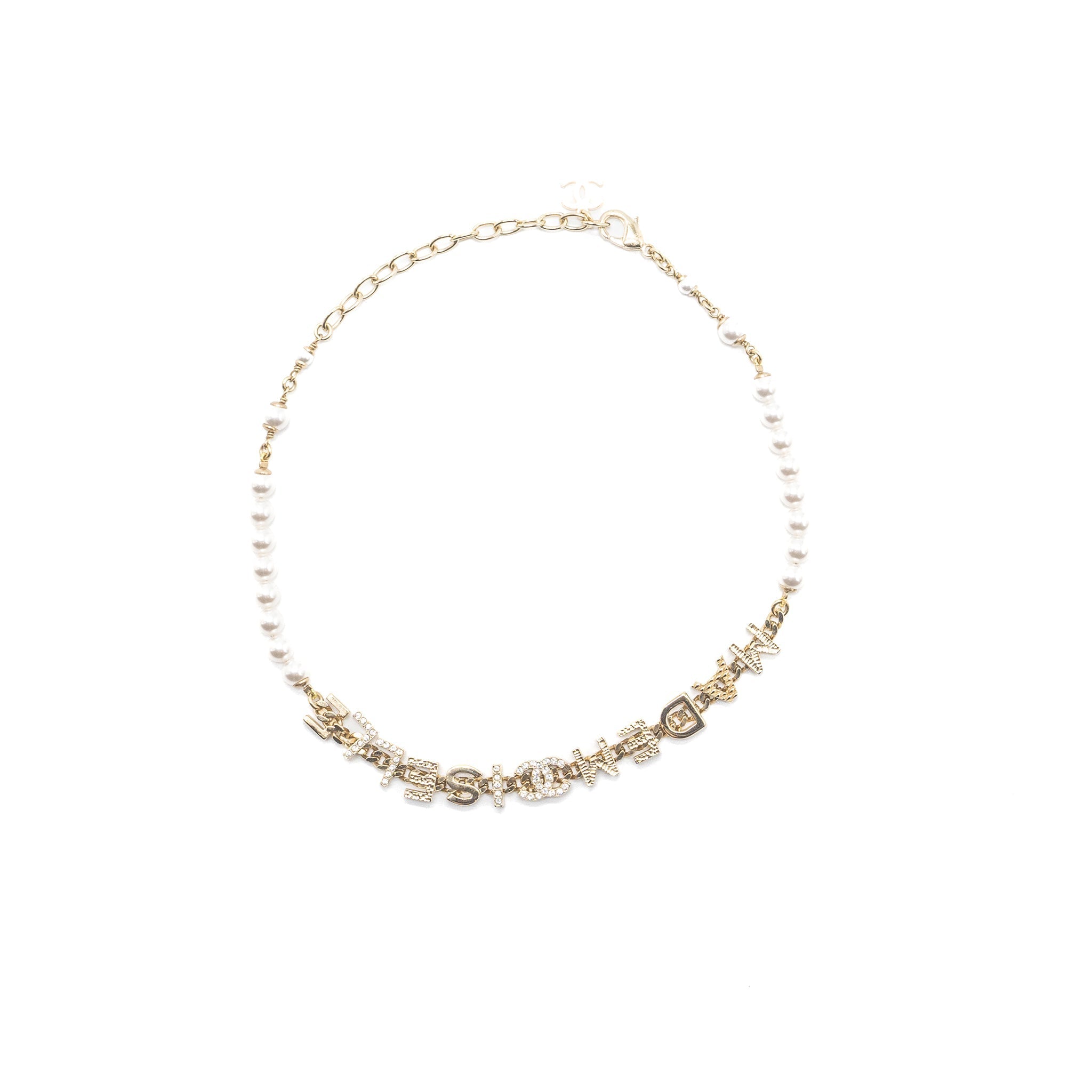 CHANEL LETTER PEARL CHOCKER CRYSTAL LIGHT GOLD TONE