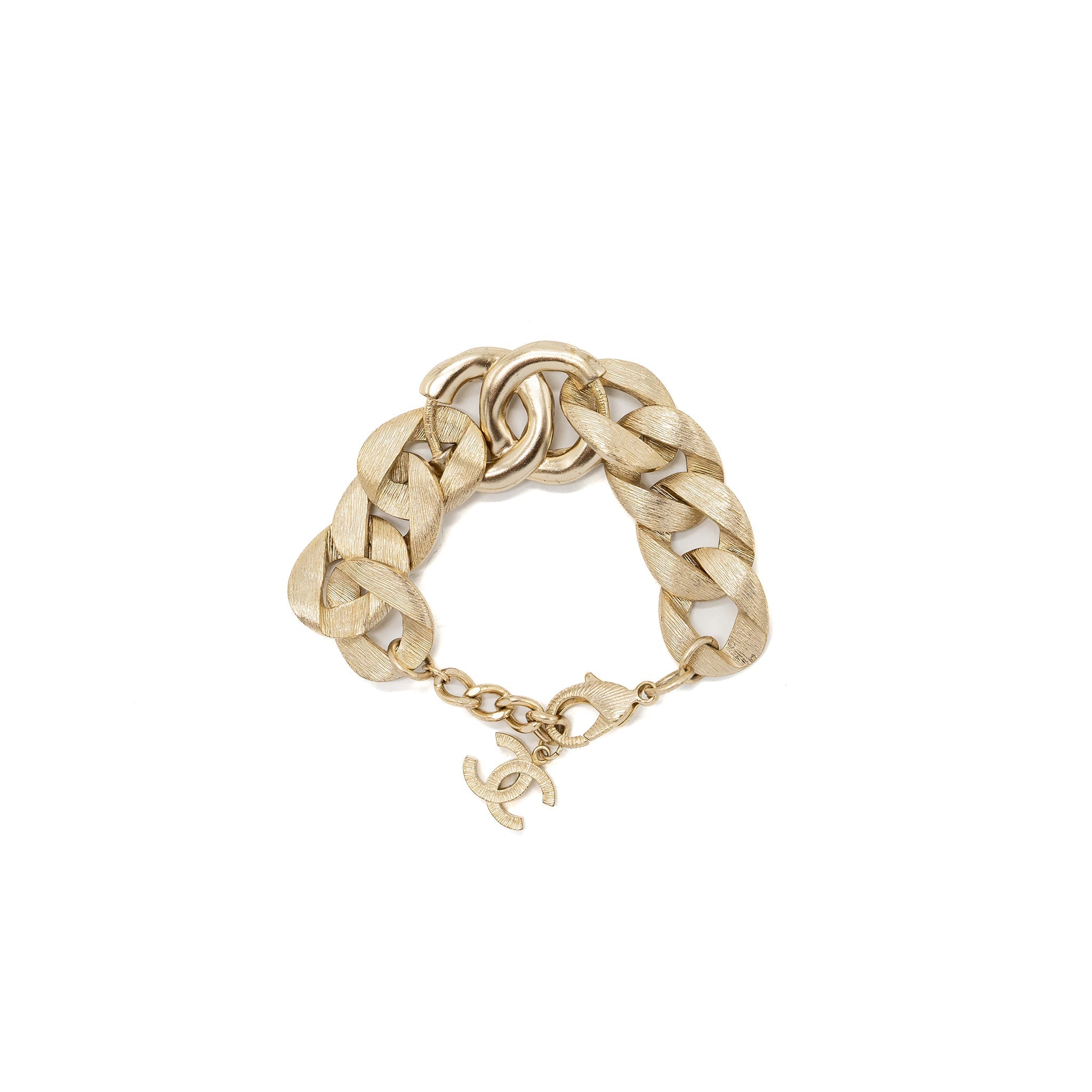 CHANEL GIANT CC LOGO CHAIN BRACELET WITH CRYSTAL LIGHT TONE
