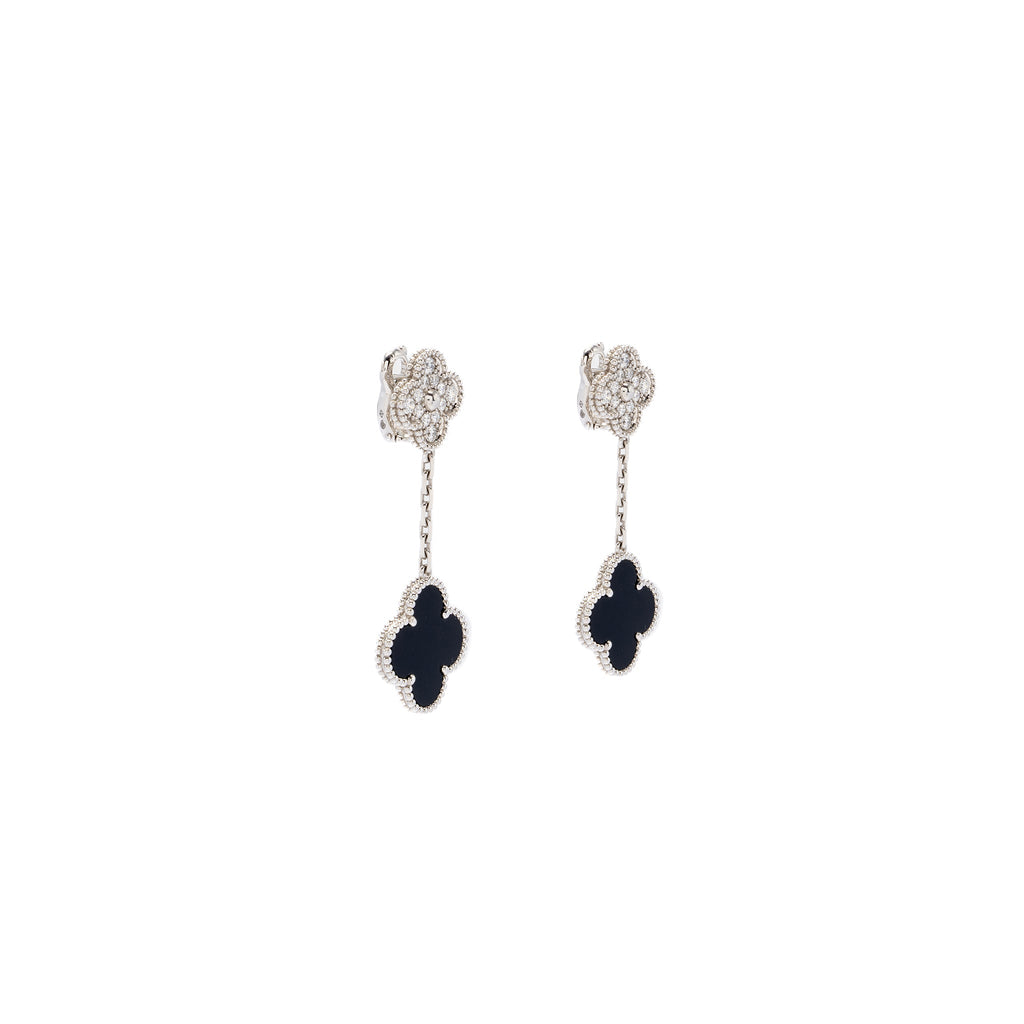 VAN CLEEF & ARPELS MAGIC ALHAMBRA 2-MOTIFS EARRINGS WHITE GOLD/ ONYX/ DIAMONDS
