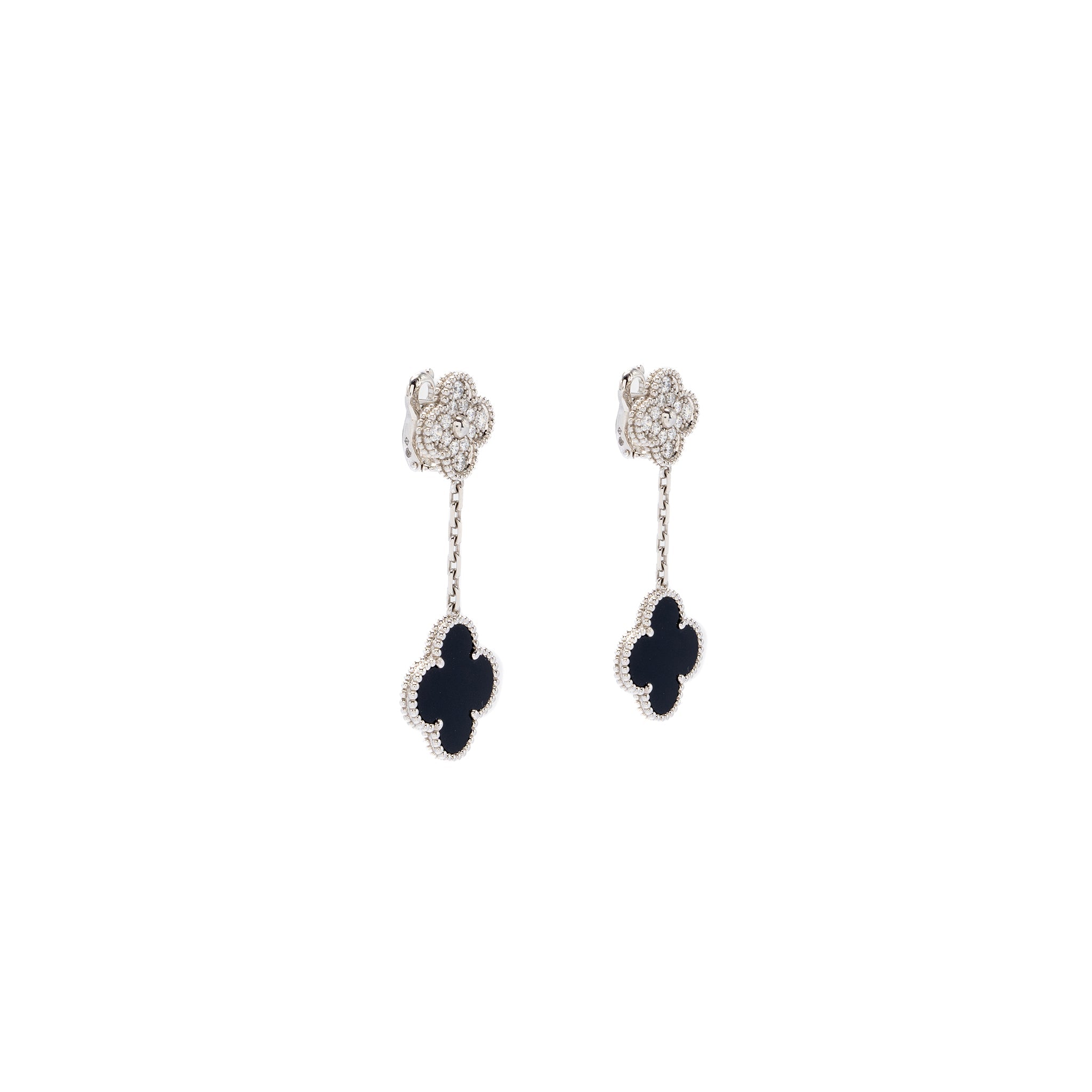 VAN CLEEF & ARPELS MAGIC ALHAMBRA 2-MOTIFS EARRINGS WHITE GOLD/ ONYX/ DIAMONDS