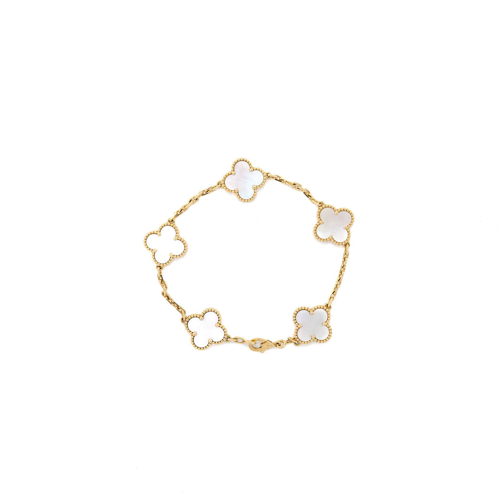 VAN CLEEF & ARPELS VINTAGE ALHAMBRA 5 MOTIFS MOTHER OF PEARL YELLOW GOLD