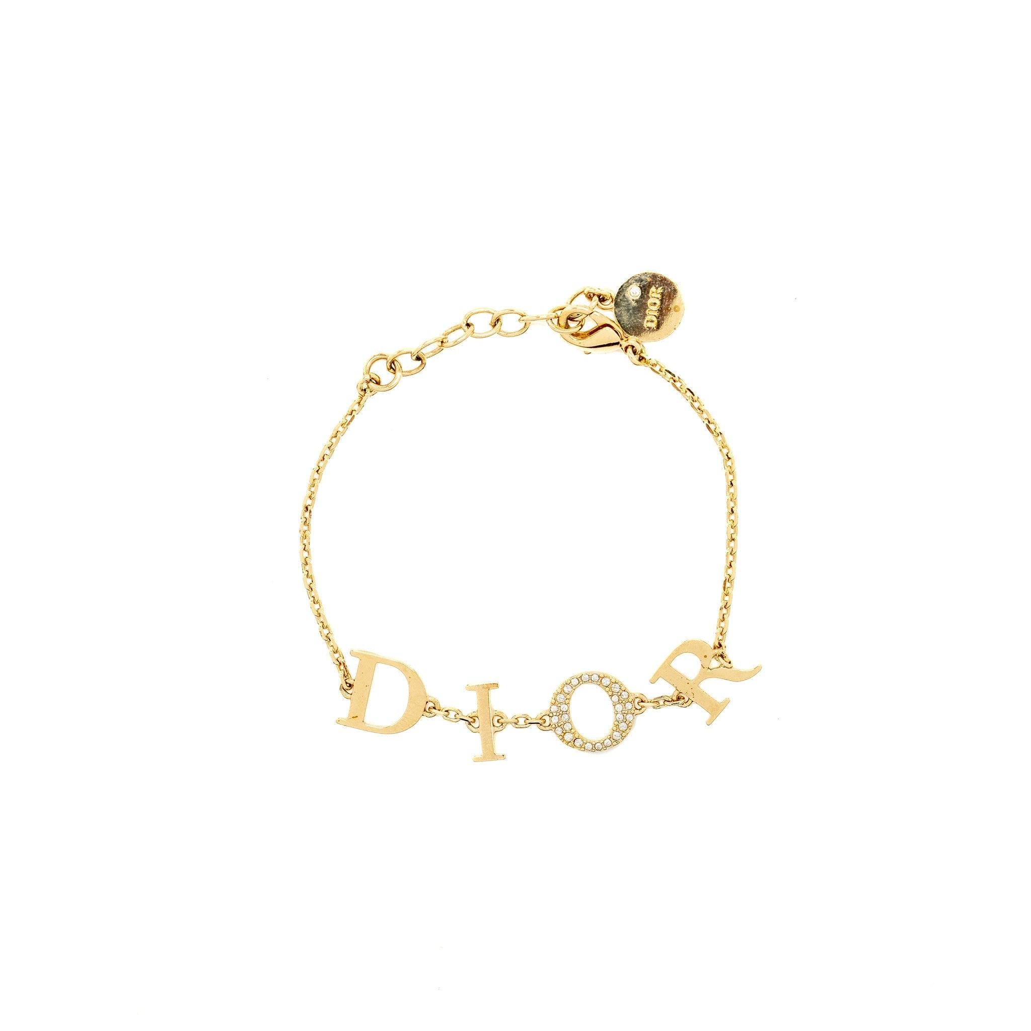 DIOR DIOR LETTER BRACELET WITH CRYSTAL LIGHT GOLD TONE