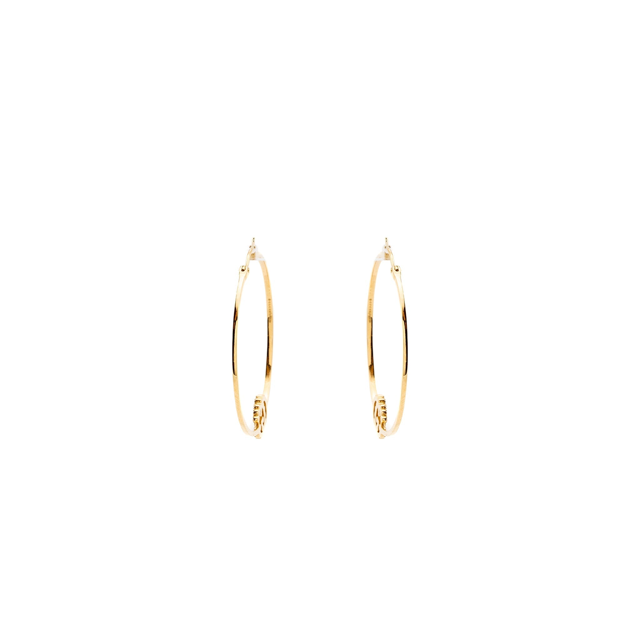 GUCCI GG LOGO LARGE RUNNING HOOP EARRINGS 18K YELLOW GOLD/DIAMONDS