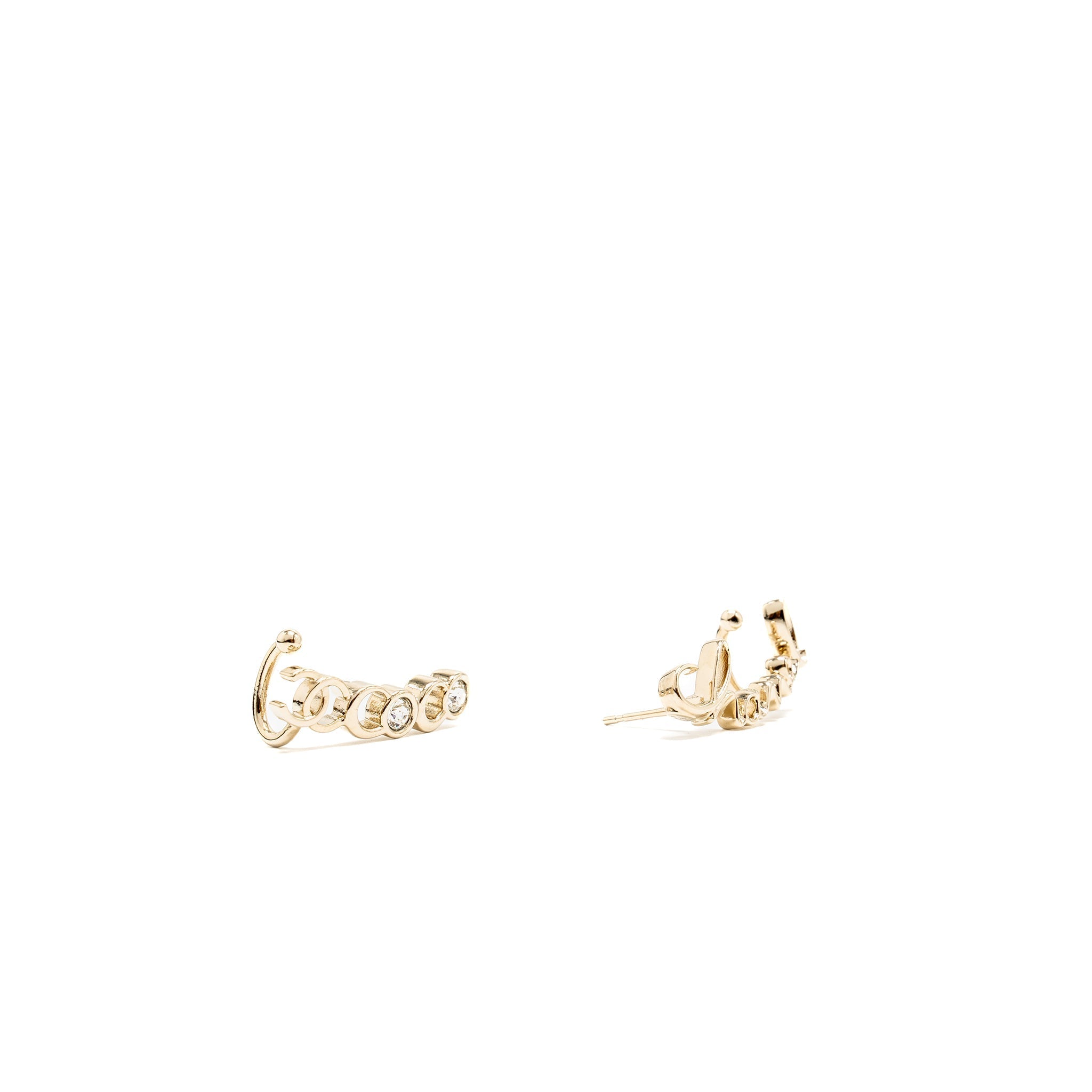 CHANEL COCO CHANEL LETTER EARRINGS LIGHT GOLD TONE