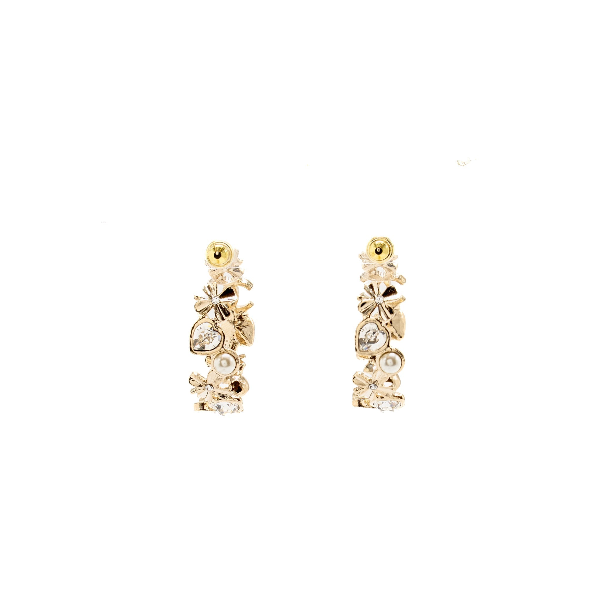 CHANEL 22S HOOP EARRINGS CRYSTAL/PEARL LIGHT GOLD TONE