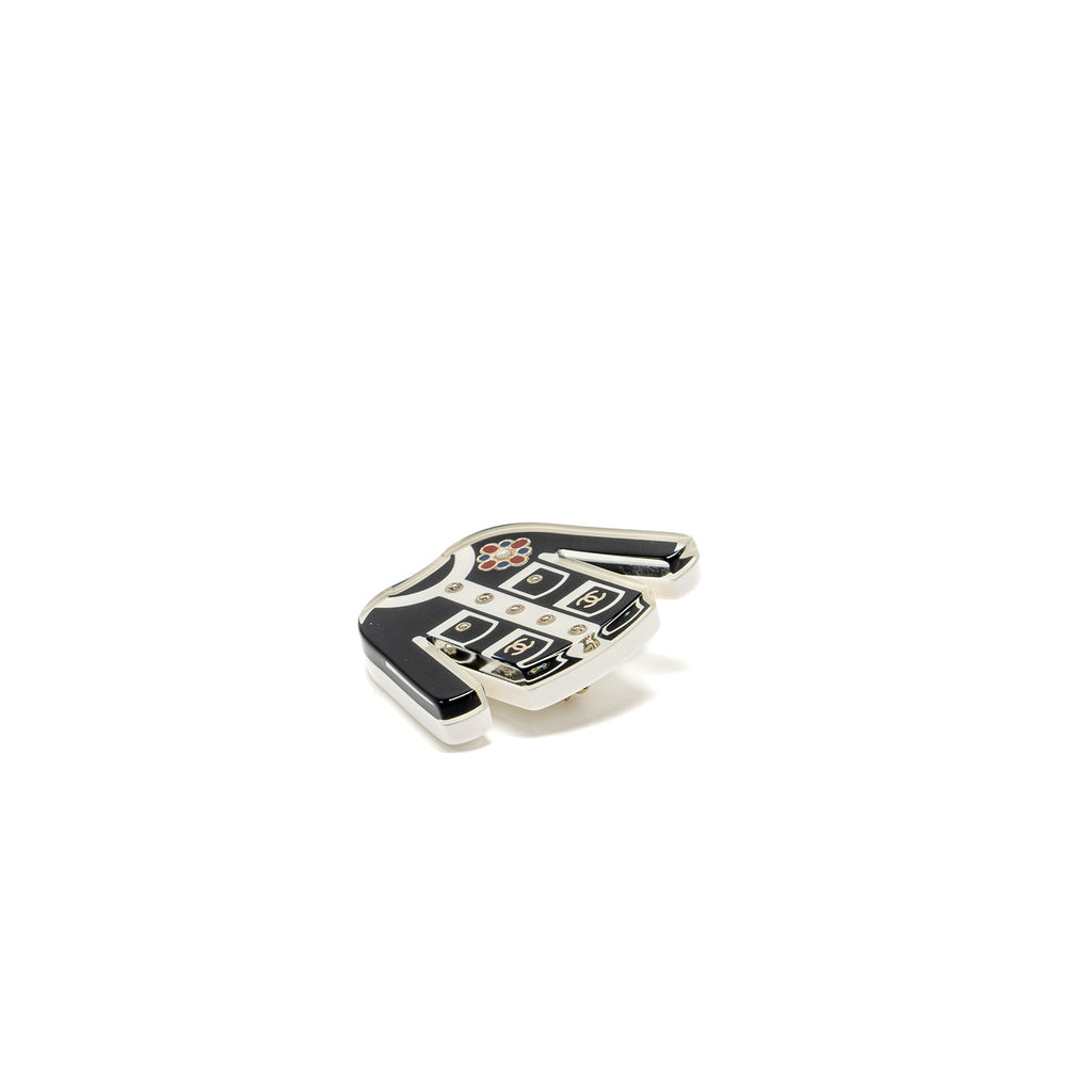 CHANEL LITTLE JACKET BROOCH BLACK LIGHT GOLD TONE