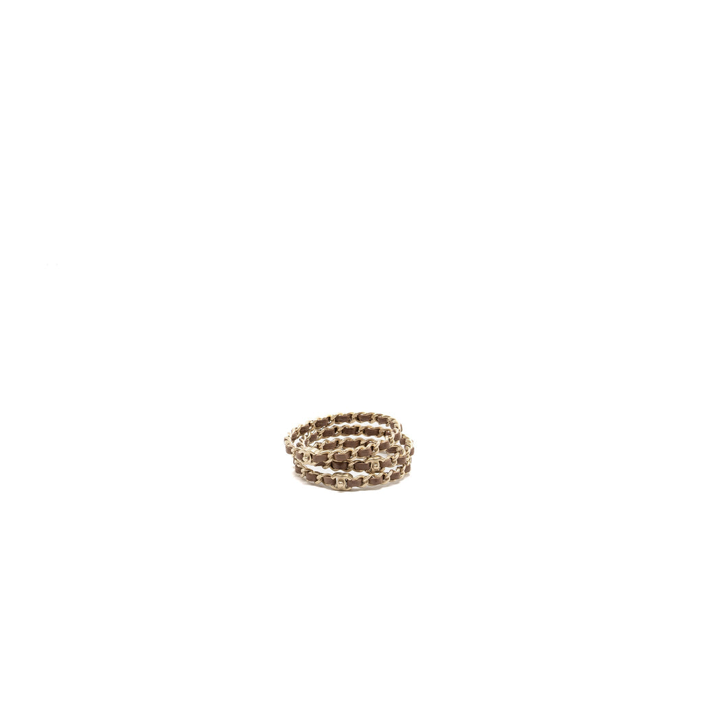 CHANEL 3 LEATHER CHAIN/CC LOGO BRACELET DARK BEIGE BRUSH GHW