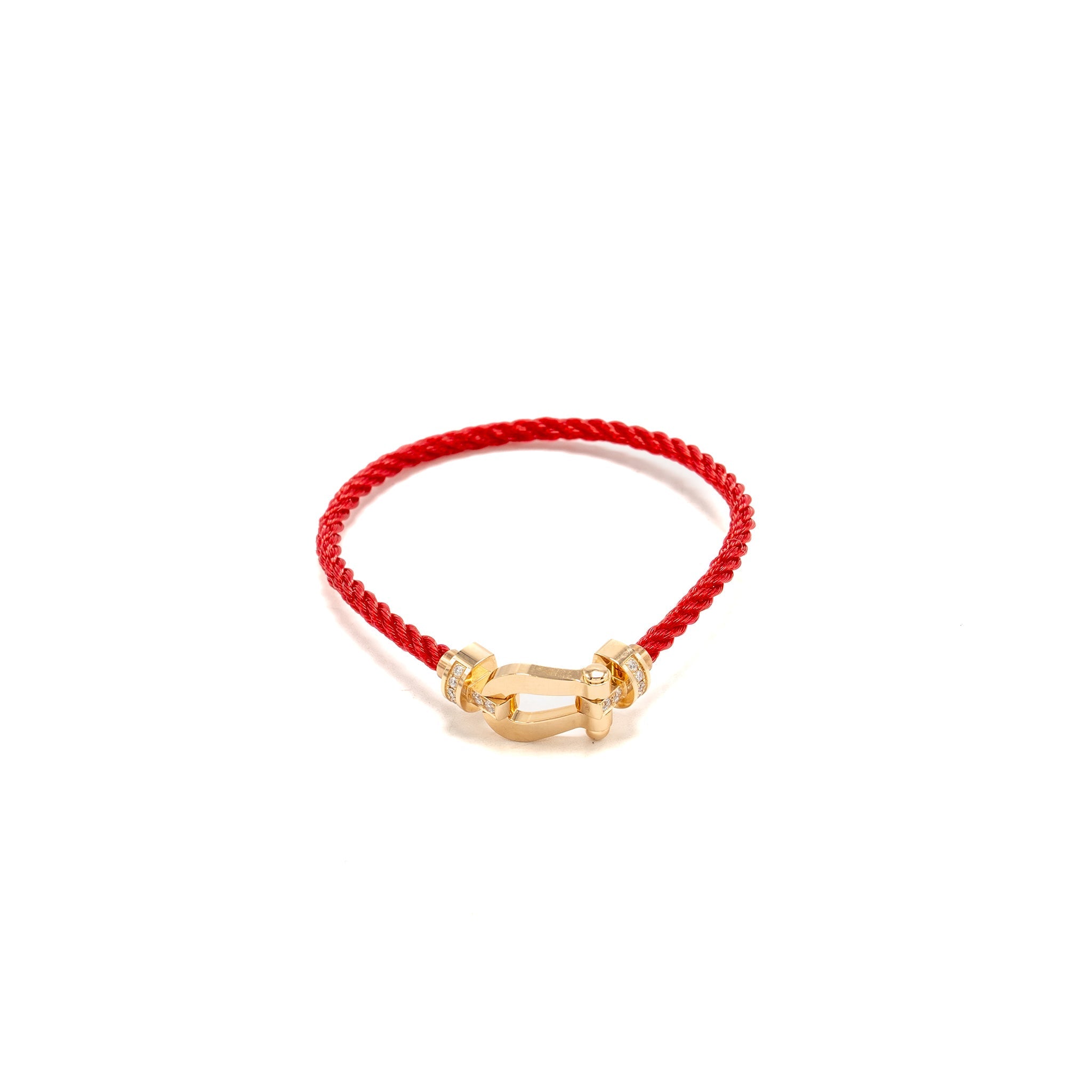 FRED FORCE 10 BRACELET, HALF DIAMONDS BUCKLE WITH RED CABLE PINK GOLD