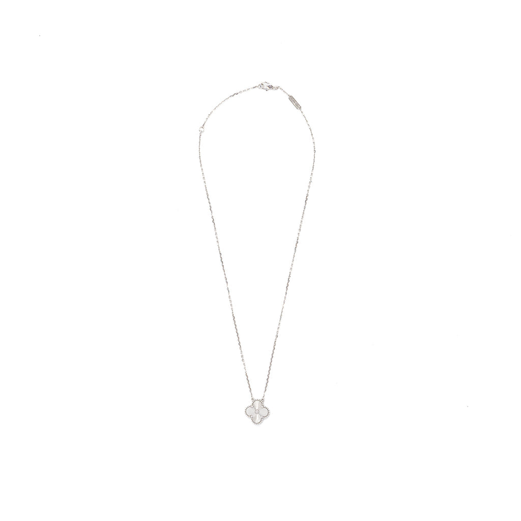 VAN CLEEF AND ARPELS VINTAGE ALHAMBRA NECKLACE 18K WHITE GOLD