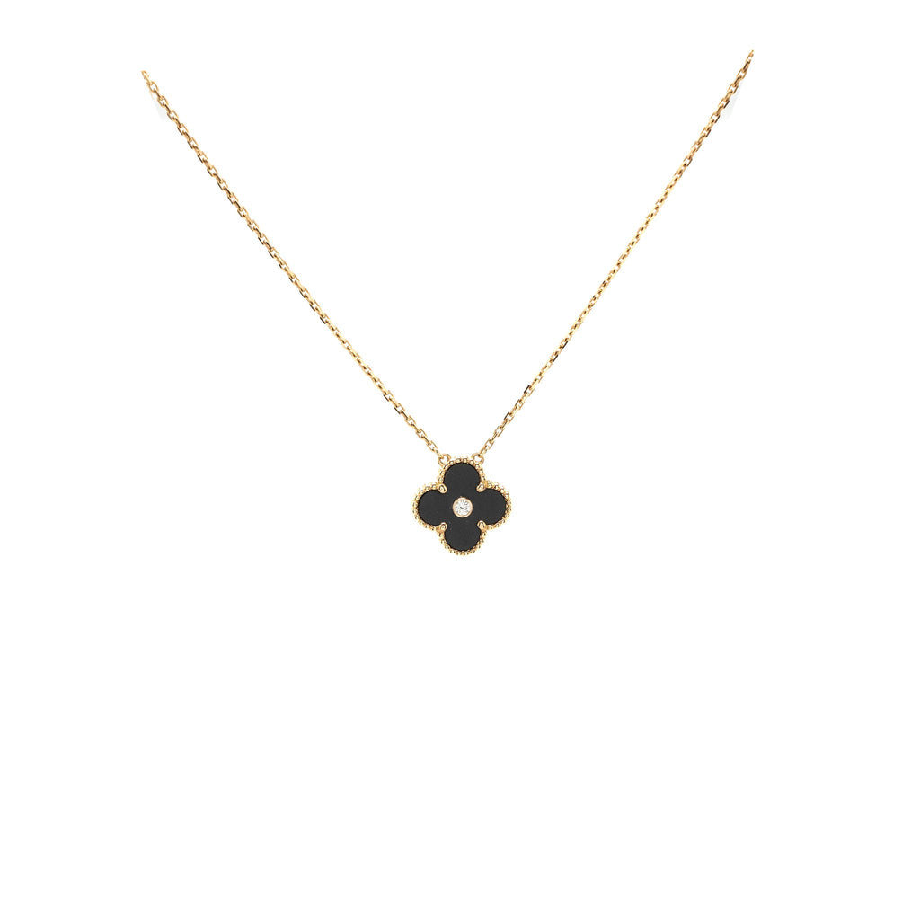 VAN CLEEF & ARPELS VINTAGE ALHAMBRA PENDANT ONYX ROSE GOLD DIAMOND