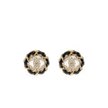 CHANEL LEATHER CHAIN ROUND CC LOGO EAR CLIPS LIGHT GOLD TONE