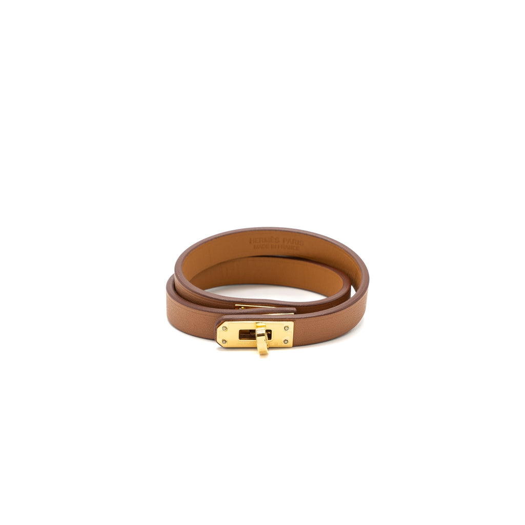 HERMES SIZE T2 MINI KELLY DOUBLE TOUR BRACELET SWIFT GOLD GHW STAMP U