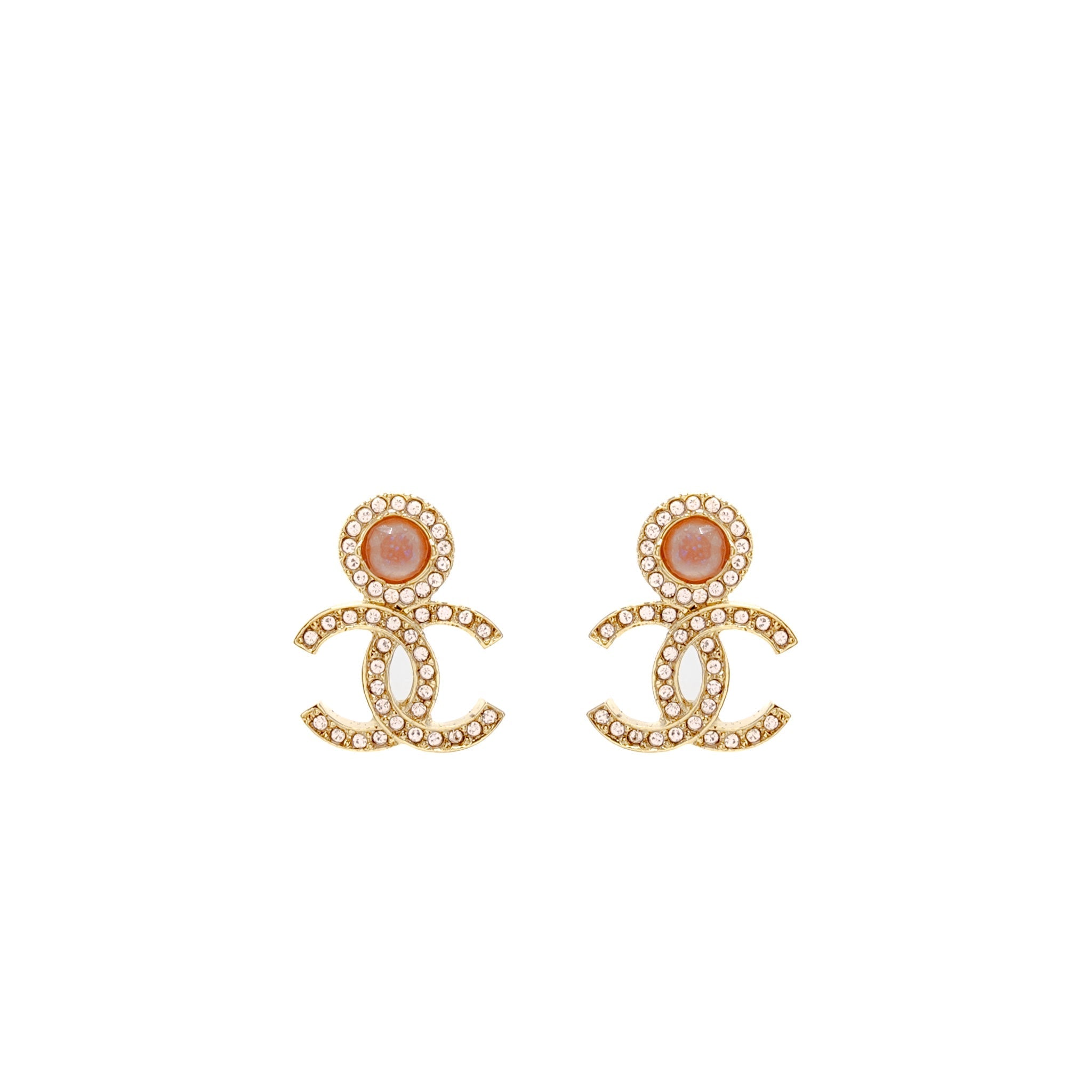 CHANEL CC LOGO EARRINGS PINK CRYSTAL GOLD TONE