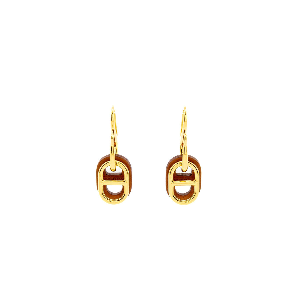 HERMES O’MAILLON EARRINGS CALFSKIN/ GOLD TONE