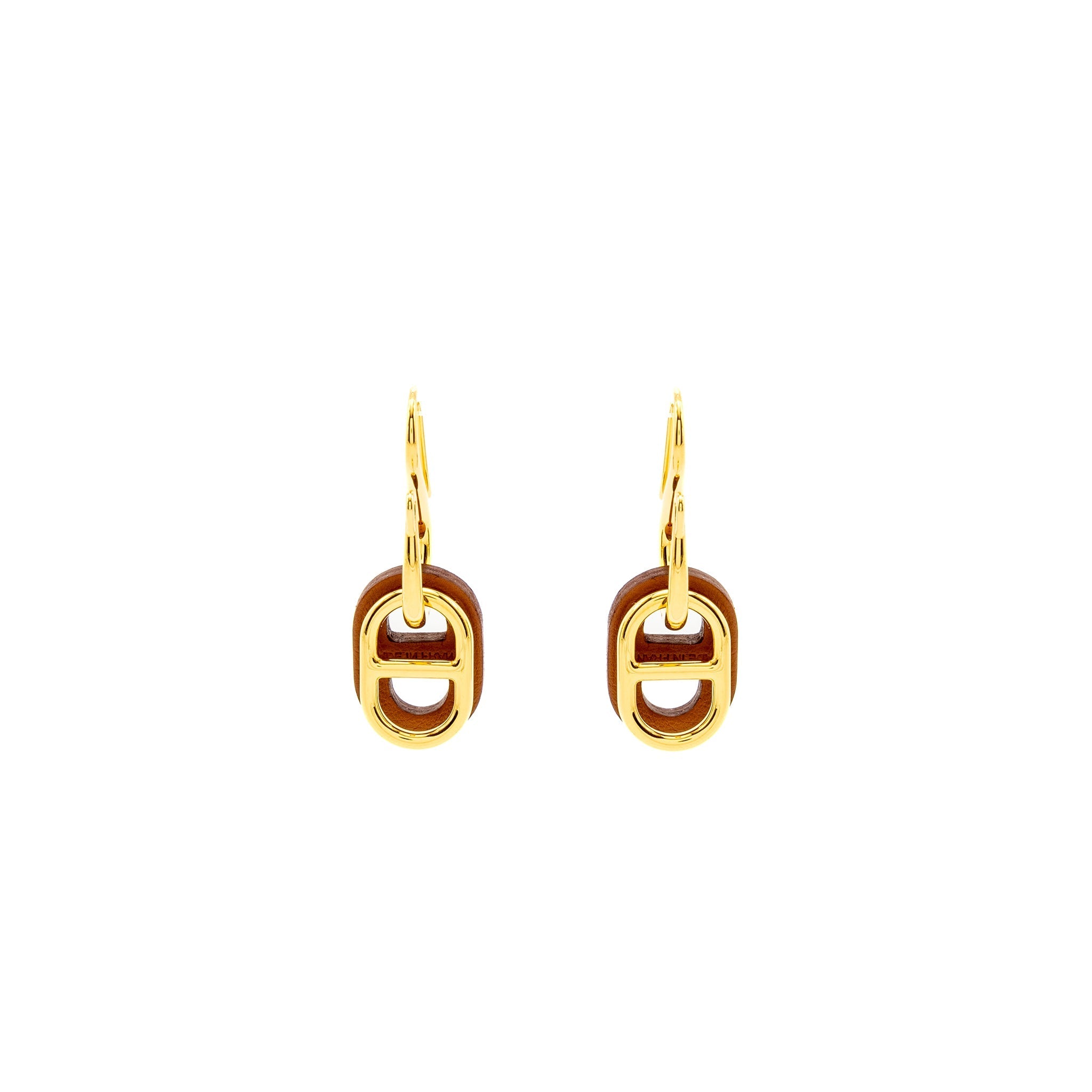HERMES O’MAILLON EARRINGS CALFSKIN/ GOLD TONE