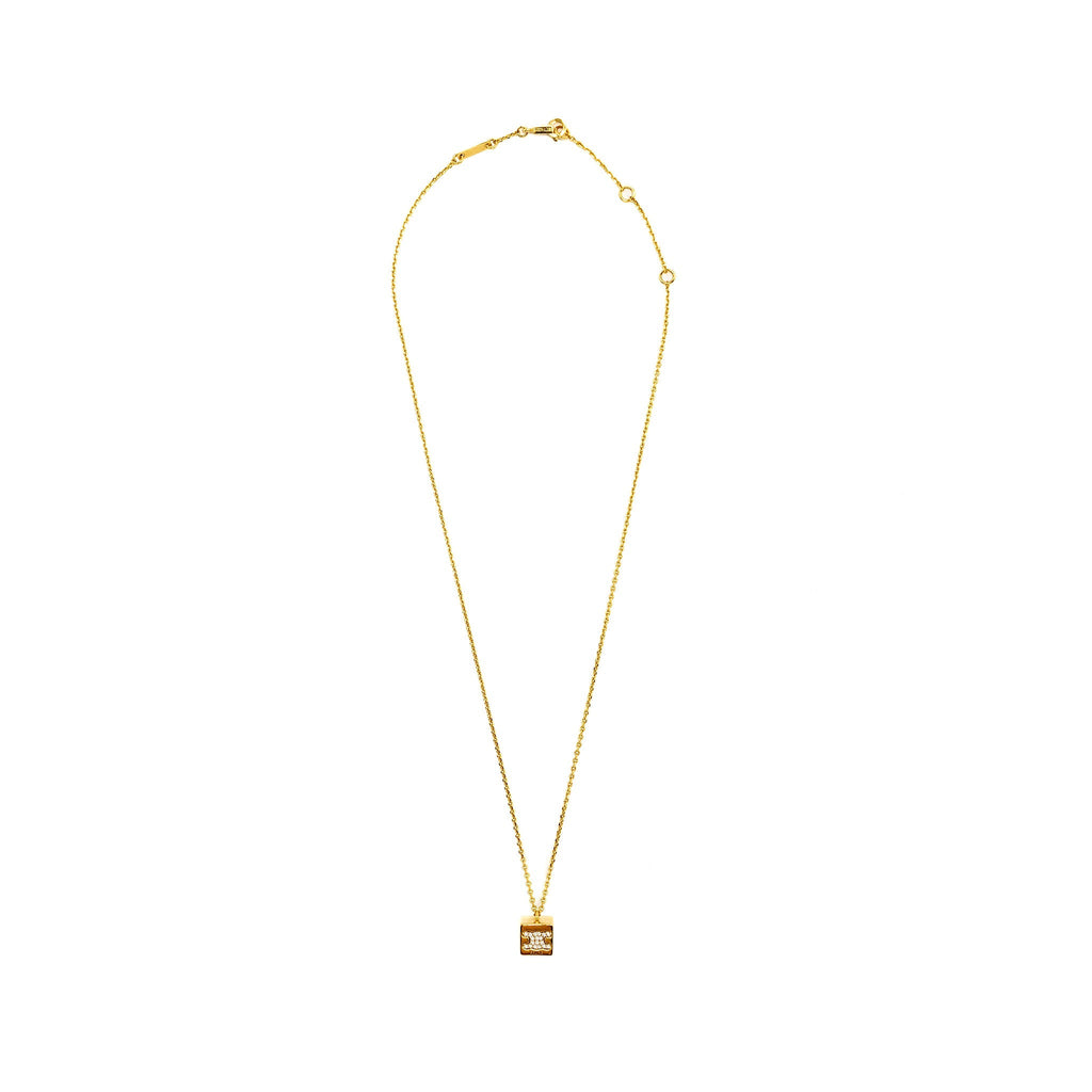 CELINE TRIOMPHE CUBE CRYSTAL NECKLACE GOLD TONE