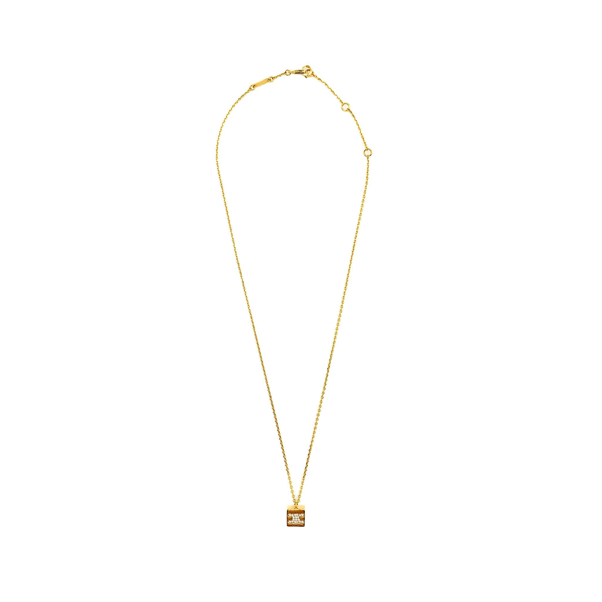CELINE TRIOMPHE CUBE CRYSTAL NECKLACE GOLD TONE
