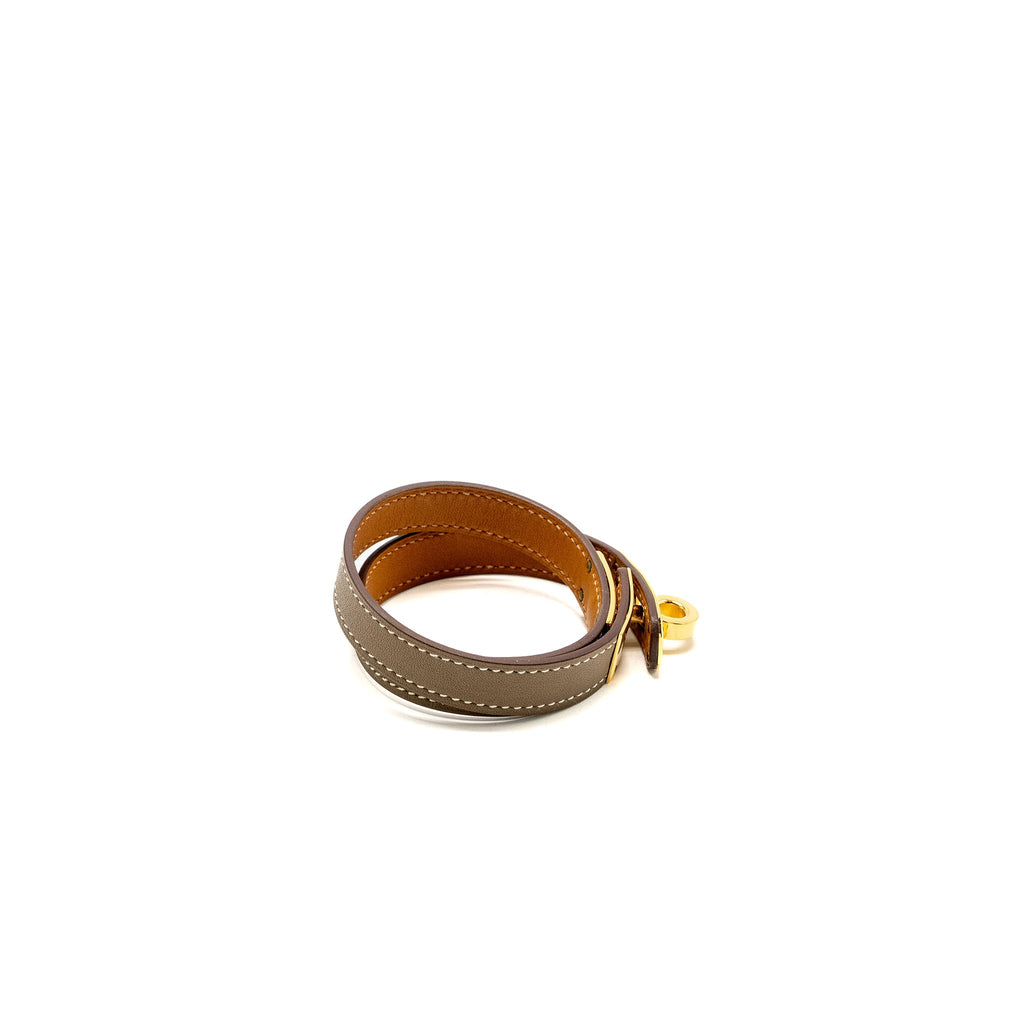 HERMES KELLY DOUBLE TOUR BRACELET SWIFT ETOUPE GHW STAMP A