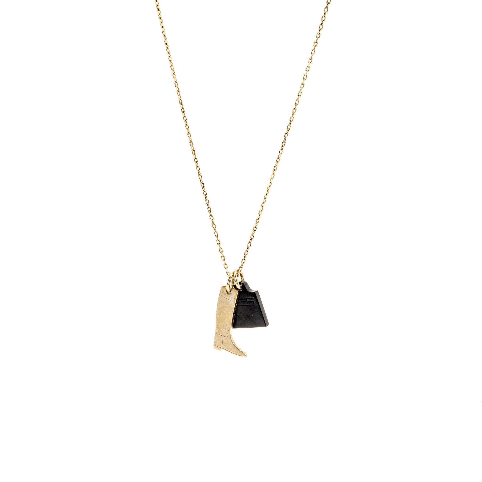 HERMES AMULETTE MAROQUINIER PM CORNE BUFFLE & LAI GOLD TONE