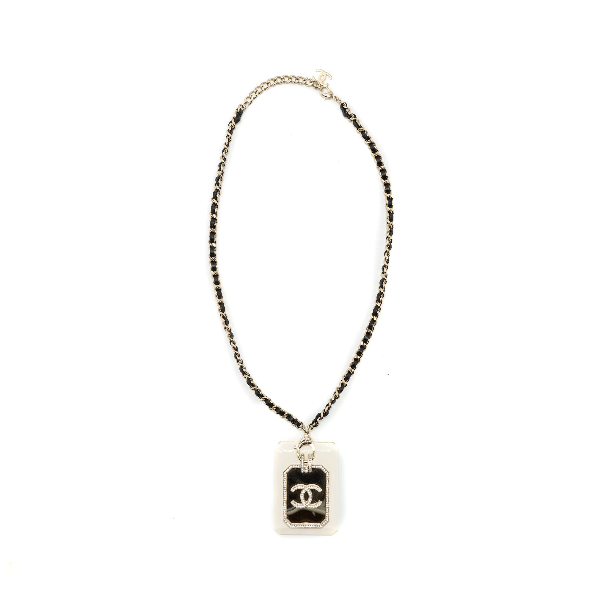 CHANEL 21A LONG NECKLACE CARD HOLDER LEATHER CHAIN WHITE LGHW