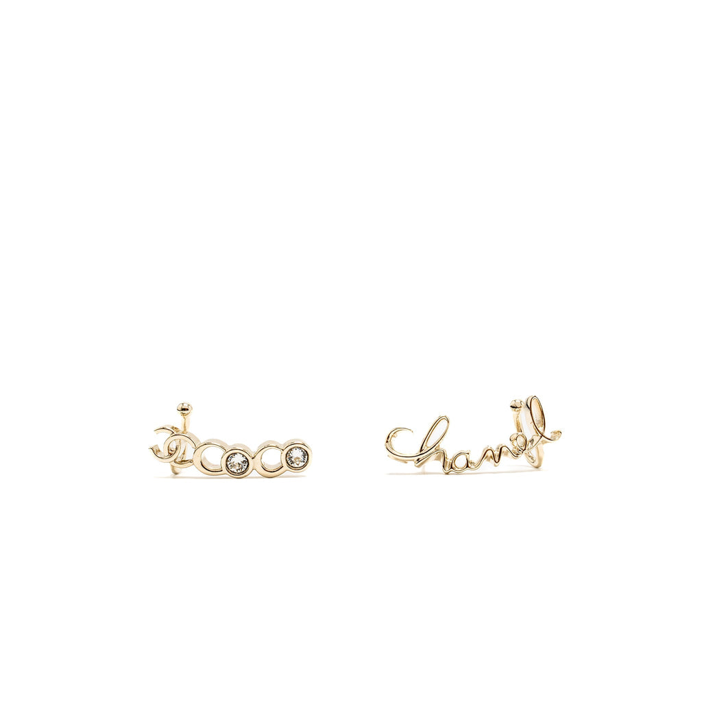 CHANEL COCO CHANEL LETTER EARRINGS LIGHT GOLD TONE
