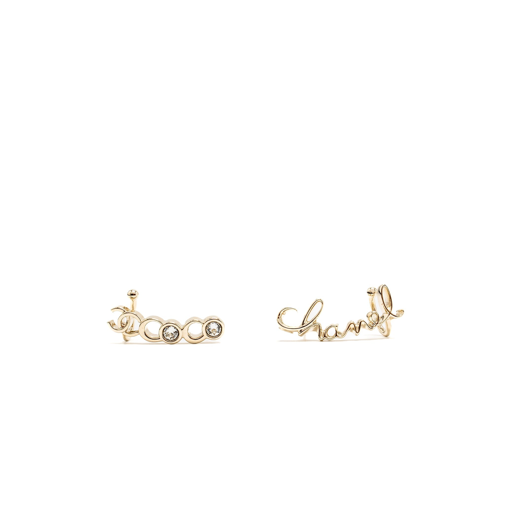 CHANEL COCO CHANEL LETTER EARRINGS LIGHT GOLD TONE