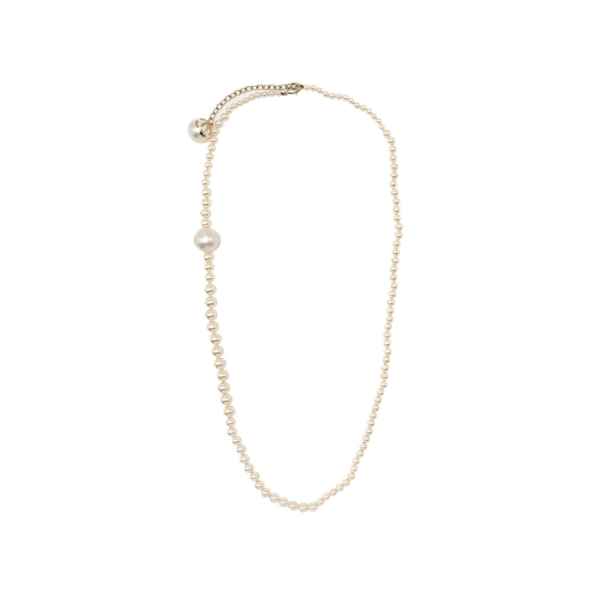 CHANEL PEARL LONG NECKLACE GOLD TONE