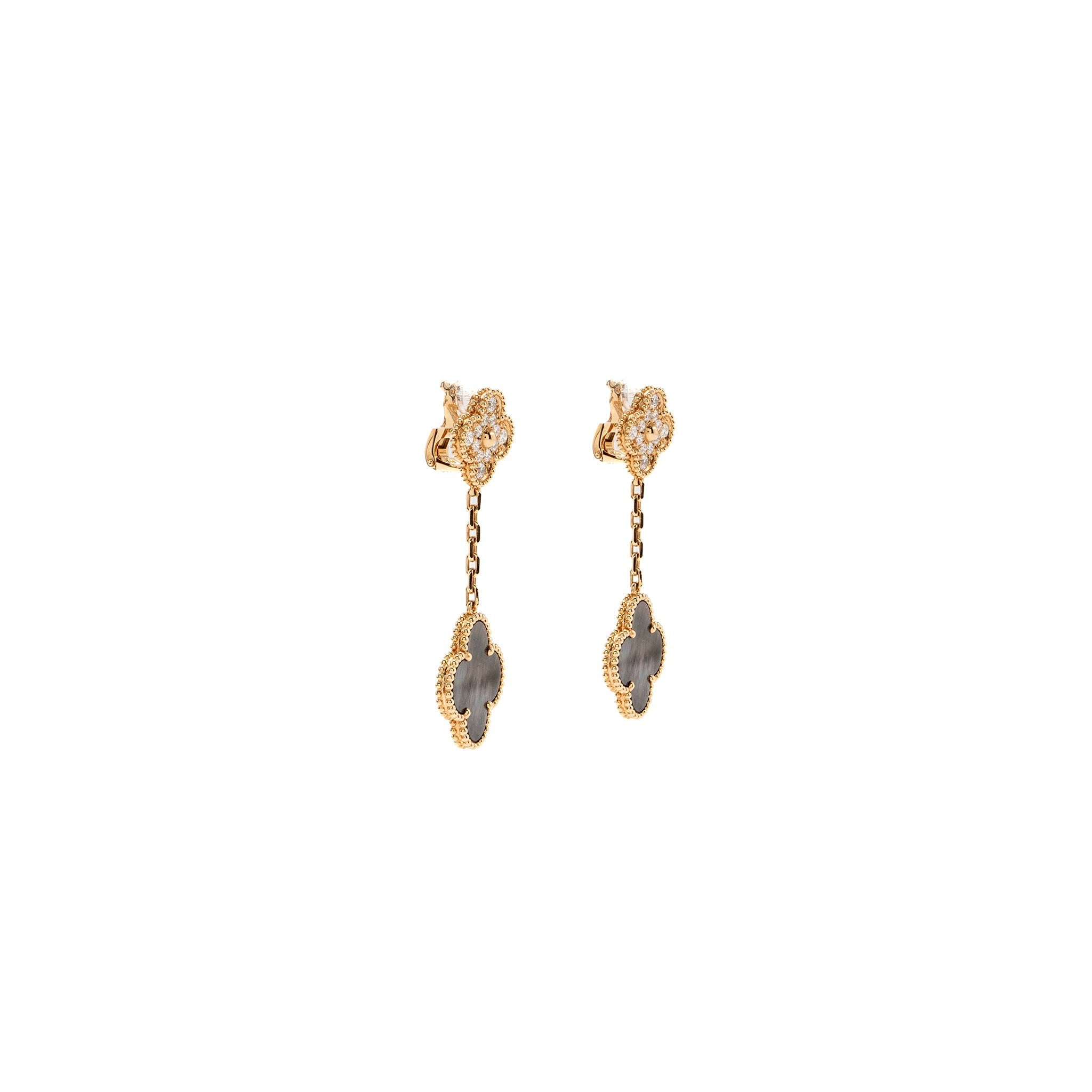 VAN CLEEF & ARPELS MAGIC ALHAMBRA 2-MOTIFS EARRINGS ROSE GOLD GREY MOTHER OF PEARL, DIAMONDS