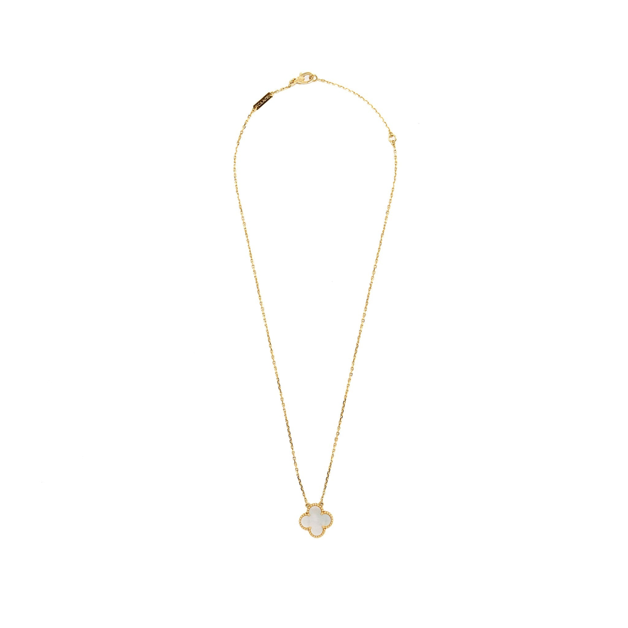 VAN CLEEF & ARPELS VINTAGE ALHAMBRA PENDANT YELLOW GOLD WHITE MOTHER OF PEARL