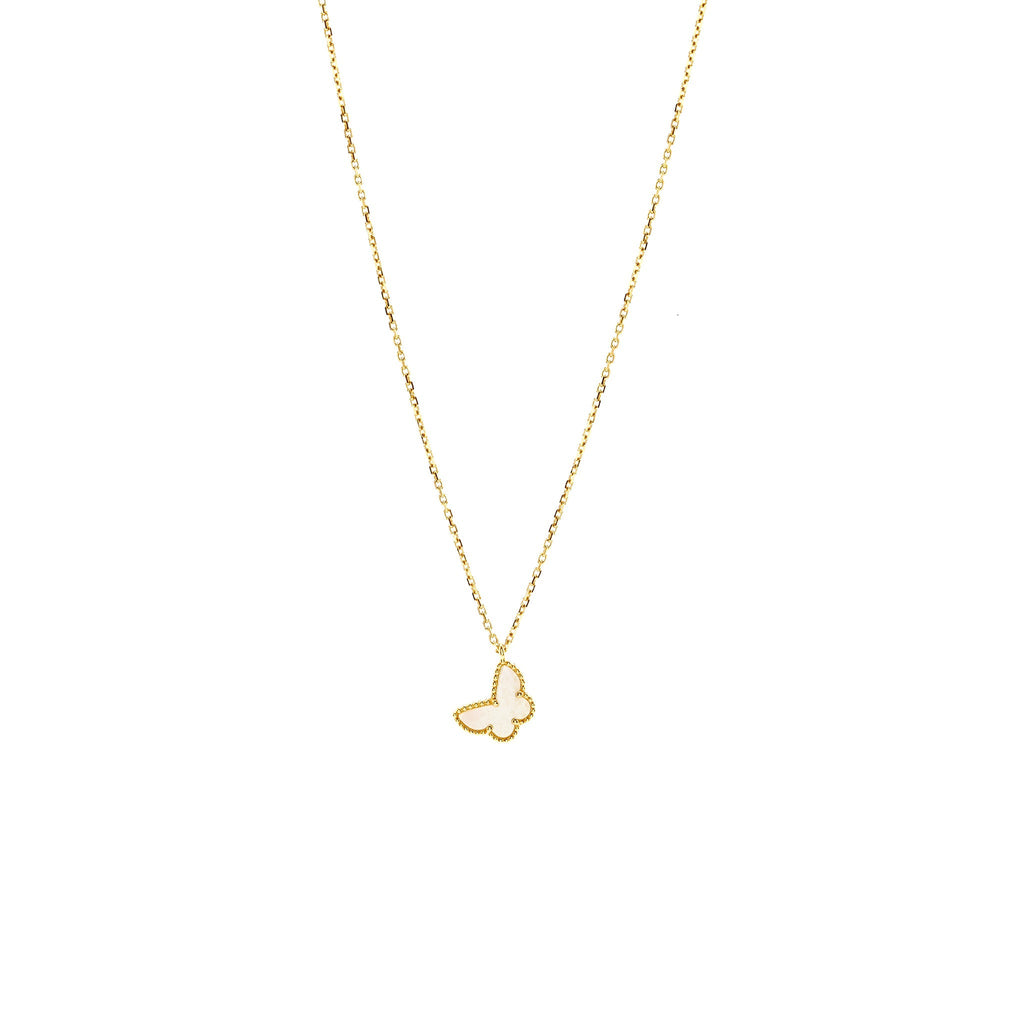 VAN CLEEF & ARPELS SWEET ALHAMBRA BUTTERFLY PENDANT, WHITE MOTHER OF PEARL YELLOW GOLD