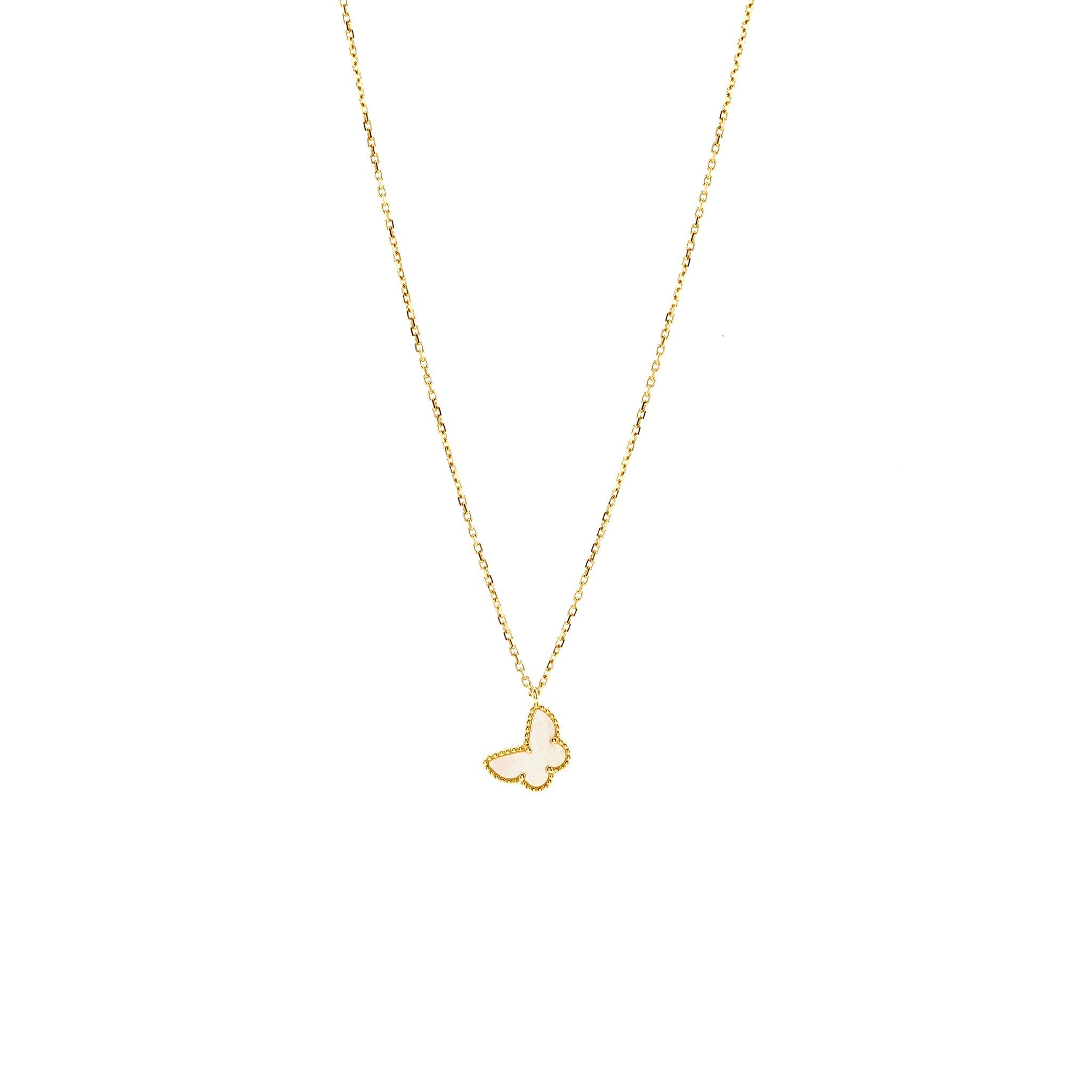 VAN CLEEF & ARPELS SWEET ALHAMBRA BUTTERFLY PENDANT, WHITE MOTHER OF PEARL YELLOW GOLD