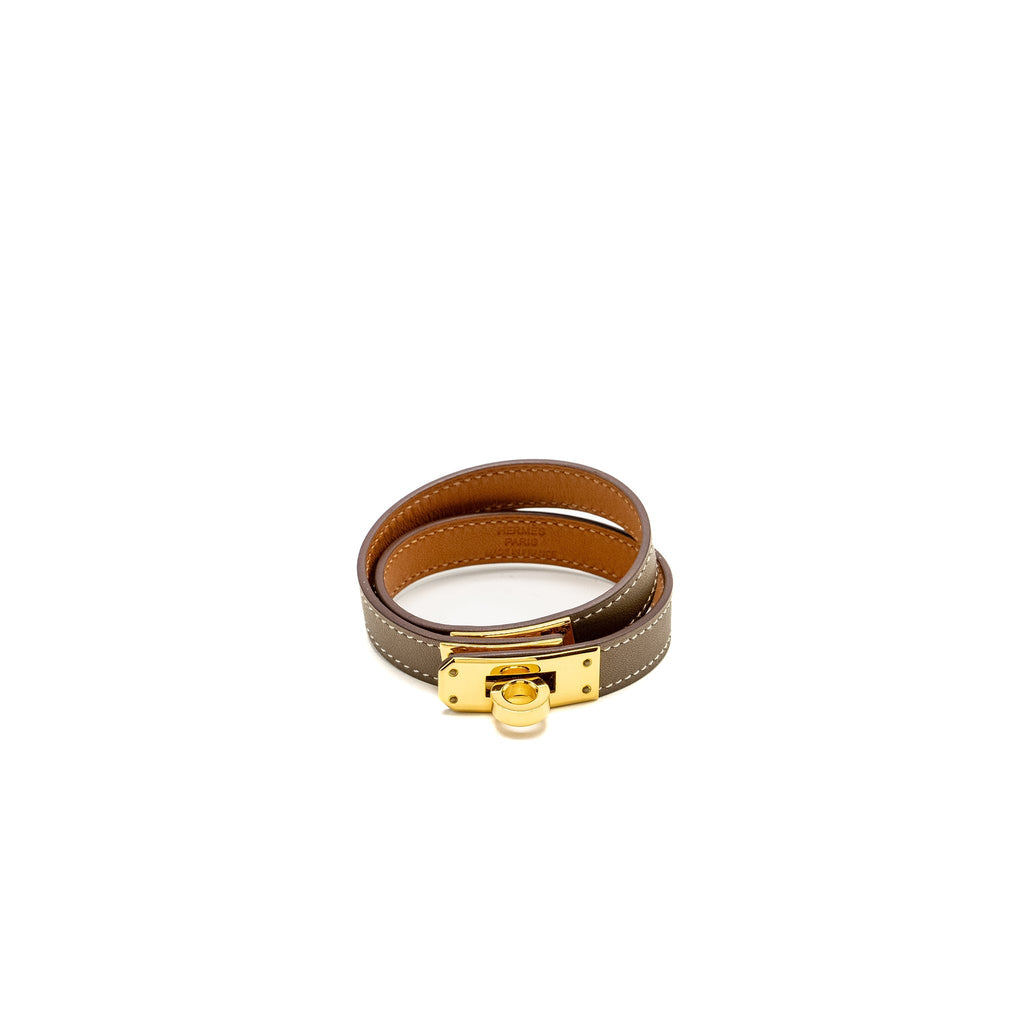 HERMES KELLY DOUBLE TOUR BRACELET SWIFT ETOUPE GHW STAMP A