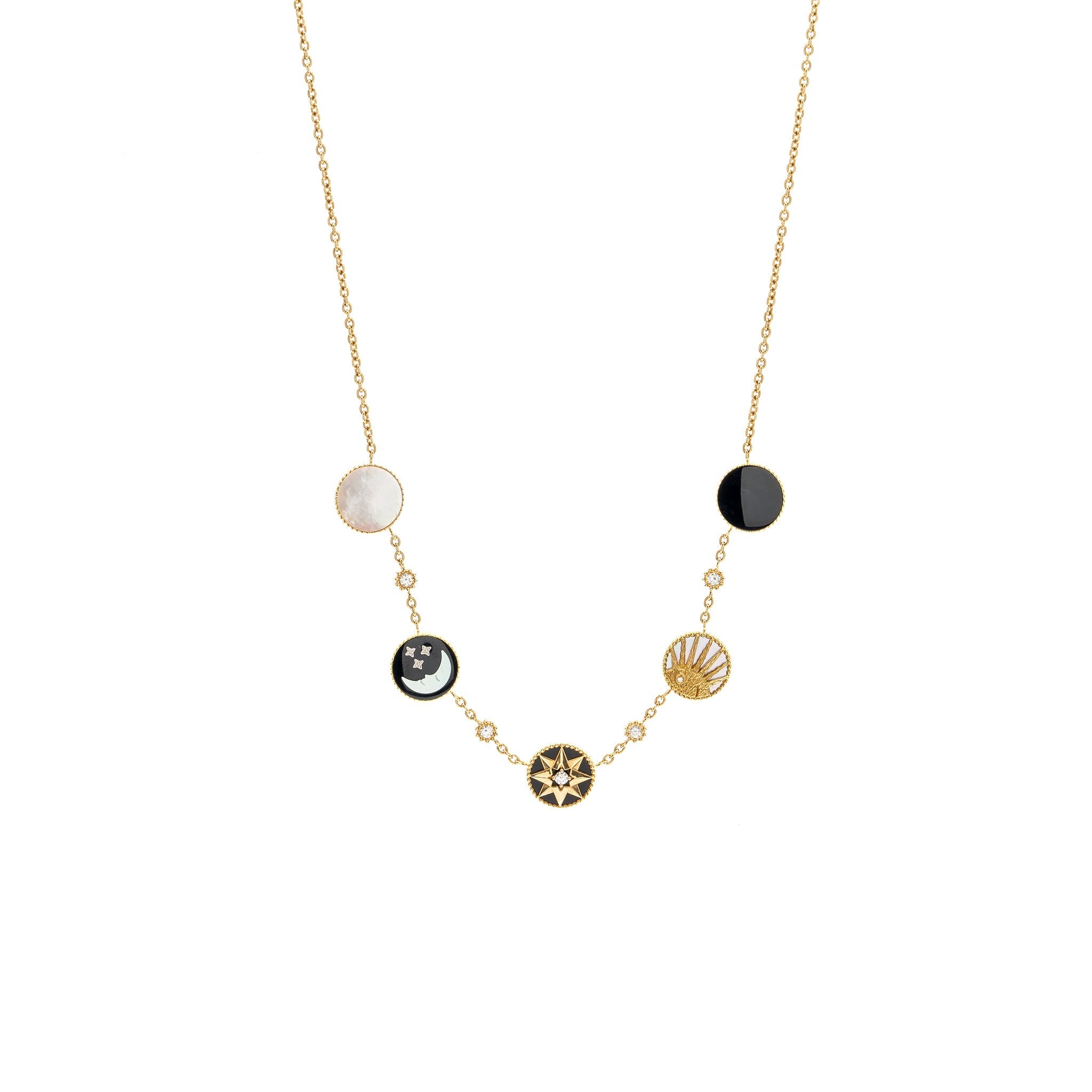 DIOR ROSE DES VENTS AND ROSE CELESTE NECKLACE YELLOW/WHITE GOLD/DIAMOND/MOTHER OF PEARL/ONYX
