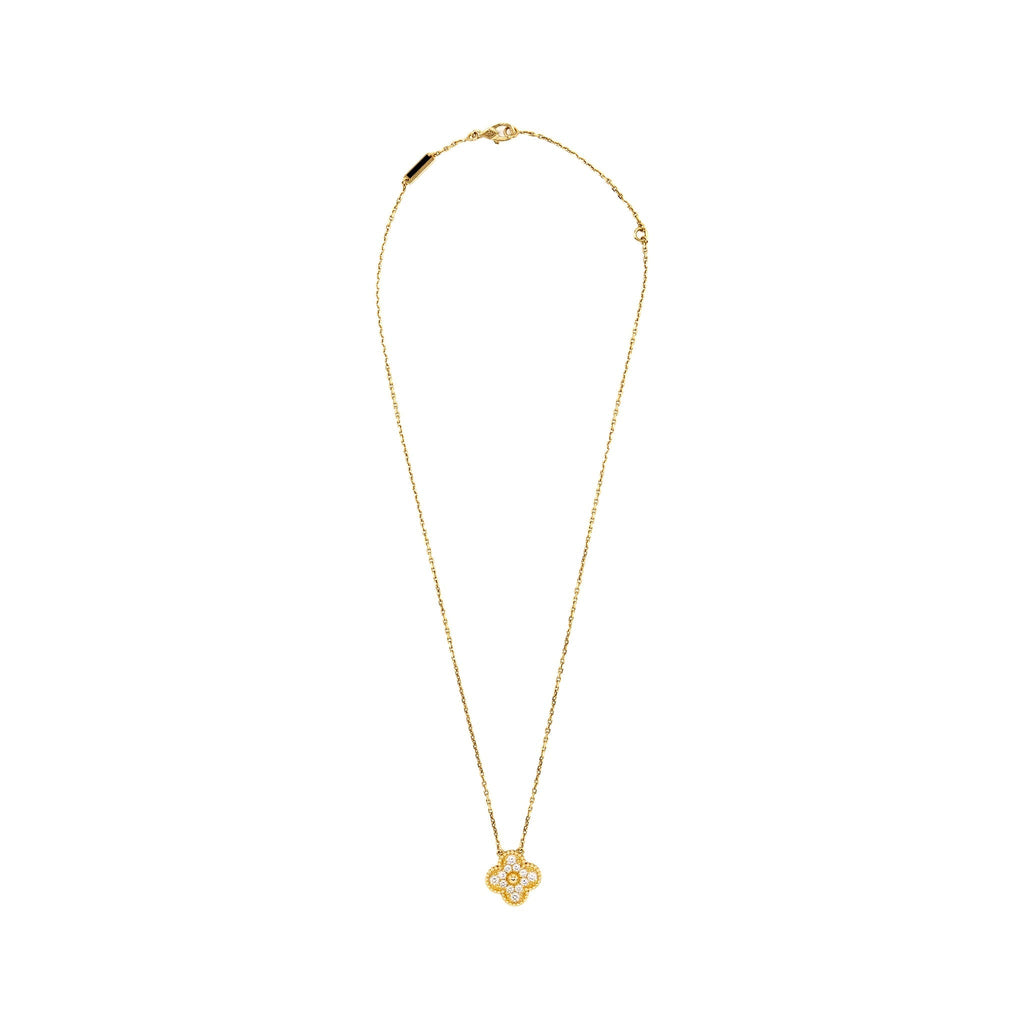 VAN CLEEF AND ARPELS VINTAGEL ALHAMBRA PENDANT 18K YELLOW GOLD DIAMONDS