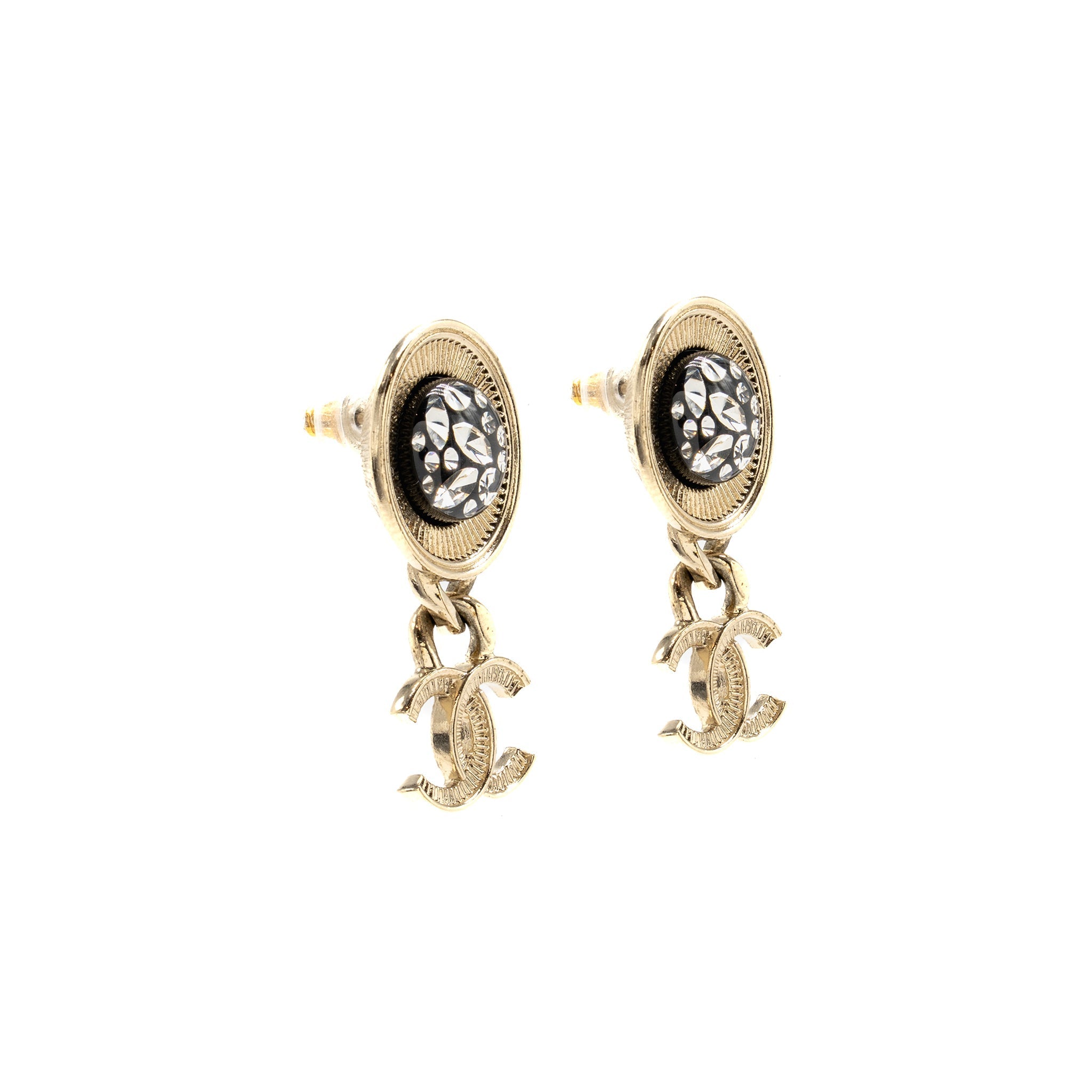 CHANEL CC DROP EARRINGS LIGHT GOLD TONE