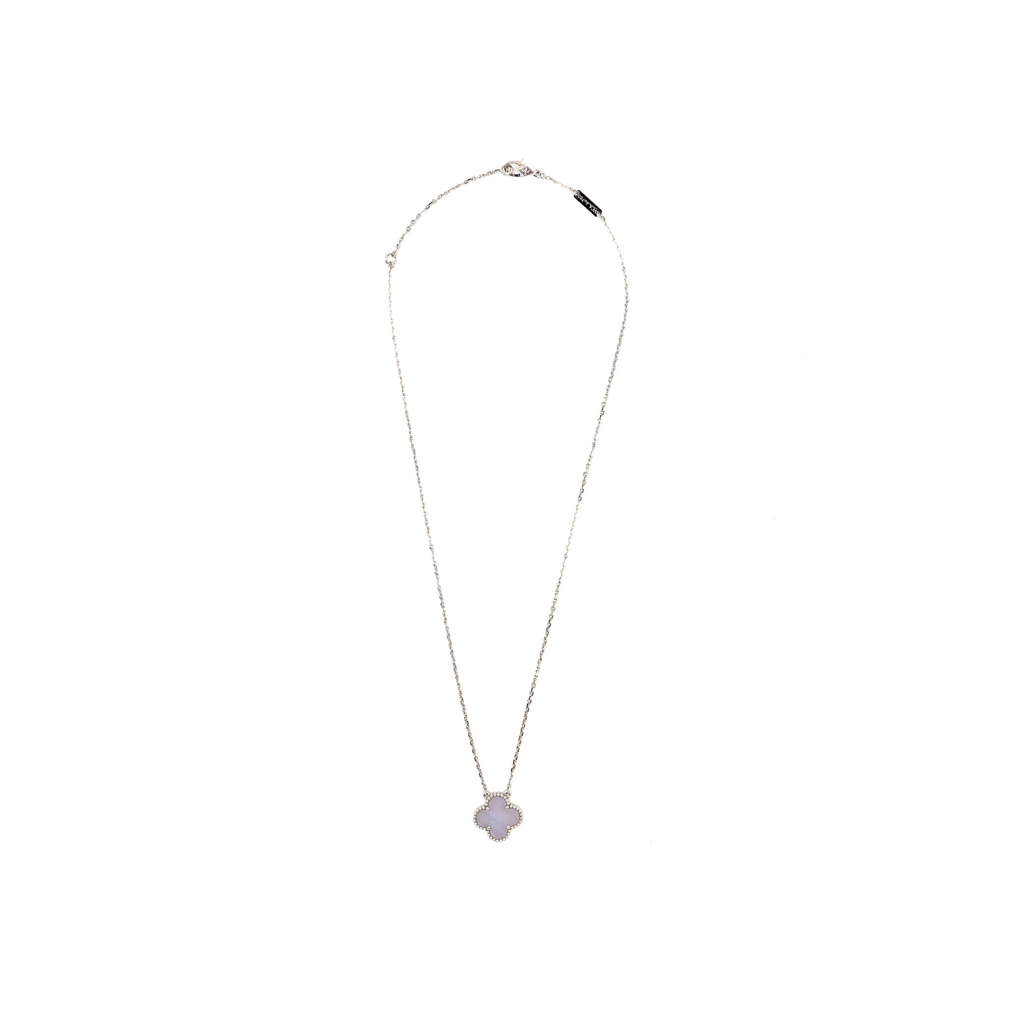 VAN CLEEF AND ARPELS VINTAGE ALHAMBRA PENDANT 18K WHITE GOLD / CHALCEDONY