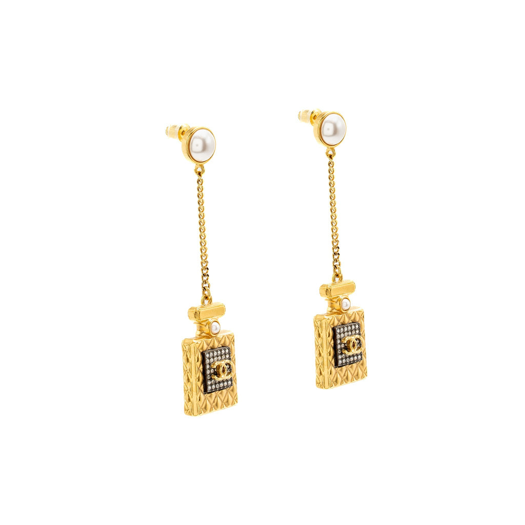 CHANEL PERFUME DROPPED EARRINGS GOLD TONE