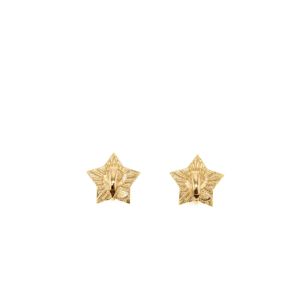CHANEL STAR AND CC LOGO EAR CLIPS IVORY AND GOLD TONE
