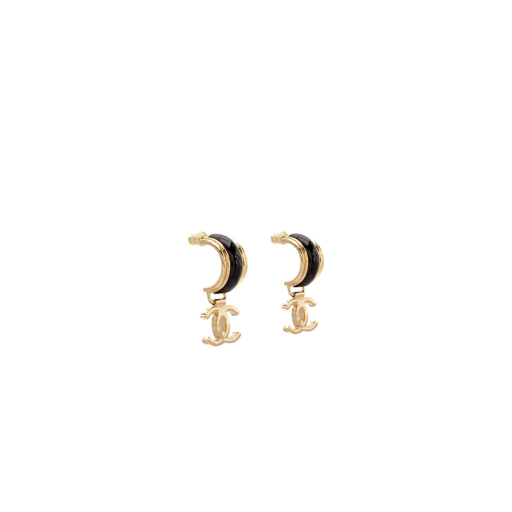 CHANEL CC DROP EARRINGS BROWN LIGHT GOLD TONE