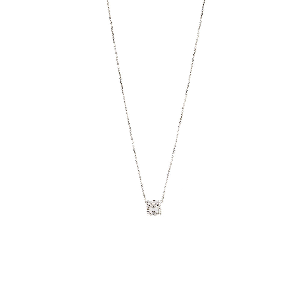 VAN CLEEF & ARPELS ANGLE FILED TRACE CHAIN WITH PERLEE CLOVERS PENDANT WHITE GOLD, DIAMONDS (SELL IN A SET)