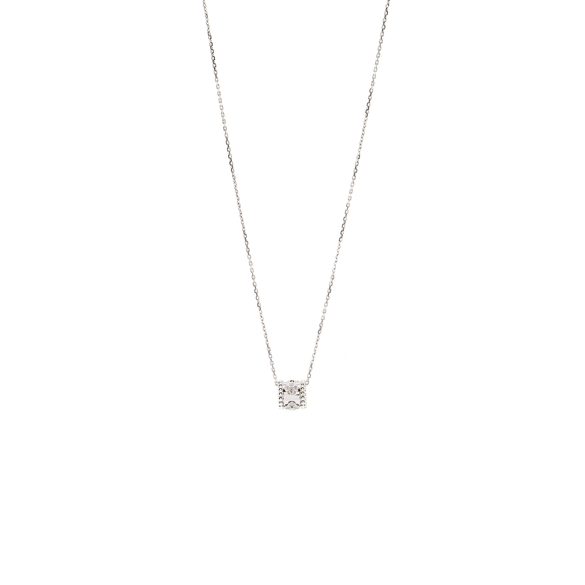 VAN CLEEF & ARPELS ANGLE FILED TRACE CHAIN WITH PERLEE CLOVERS PENDANT WHITE GOLD, DIAMONDS (SELL IN A SET)