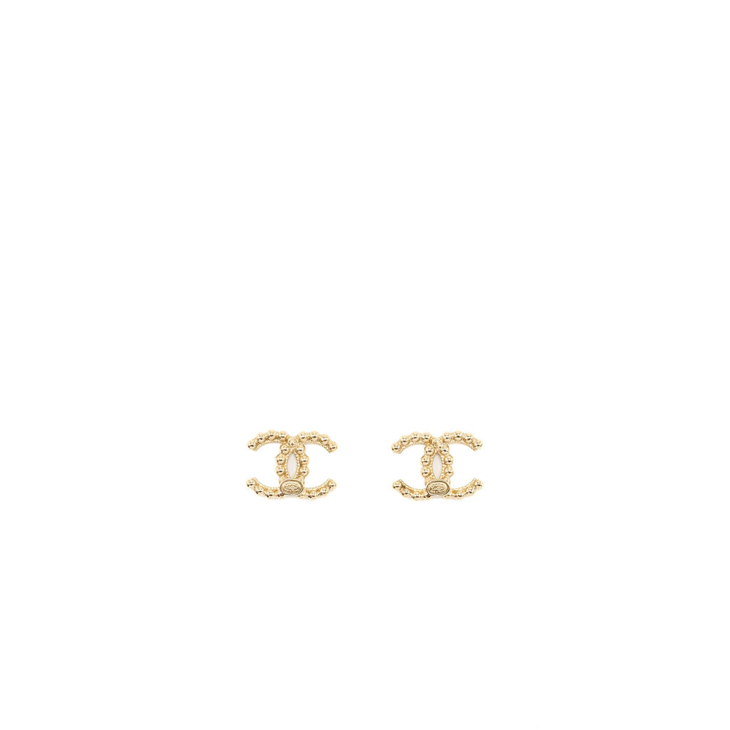 CHANEL BEADS CC LOGO EARRINGS LIGHT GOLD TONE