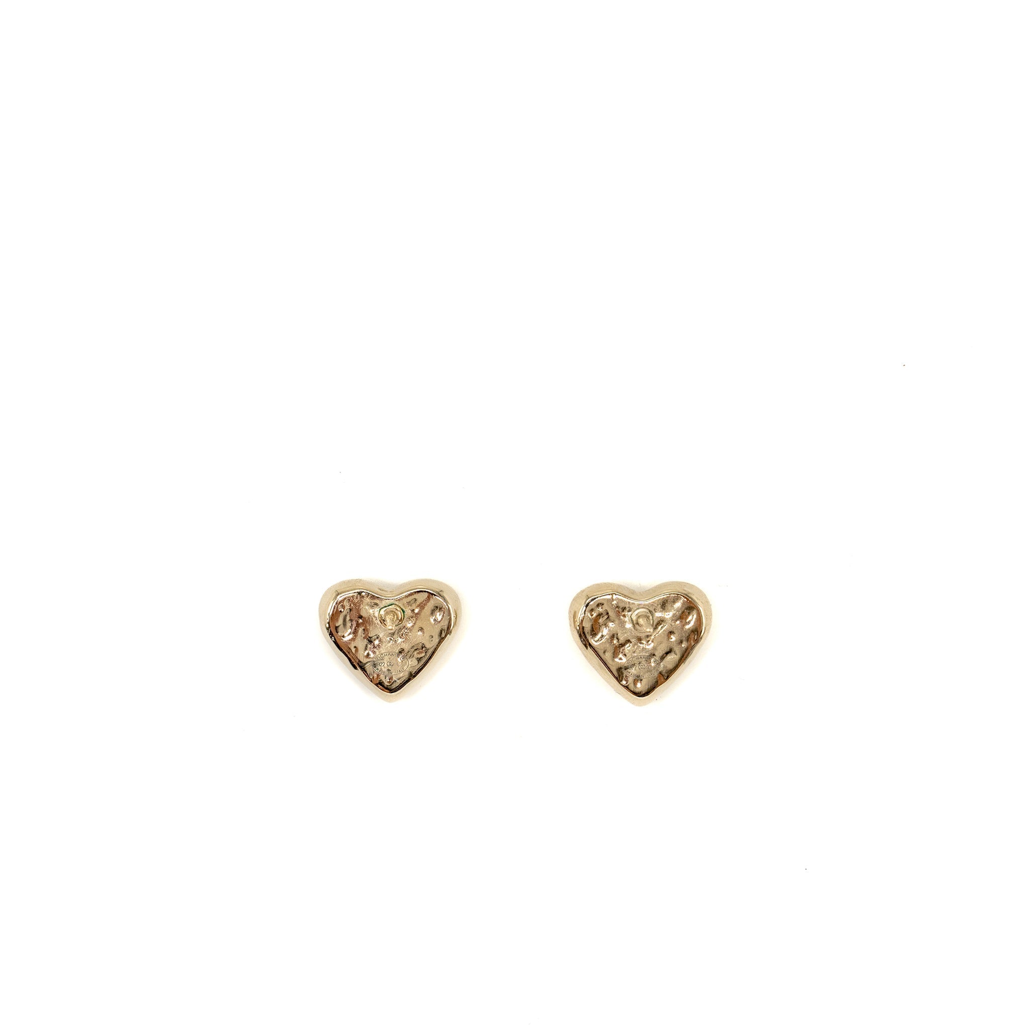 CHANEL MINI HEART CC LOGO EARRINGS LIGHT GOLD TONE
