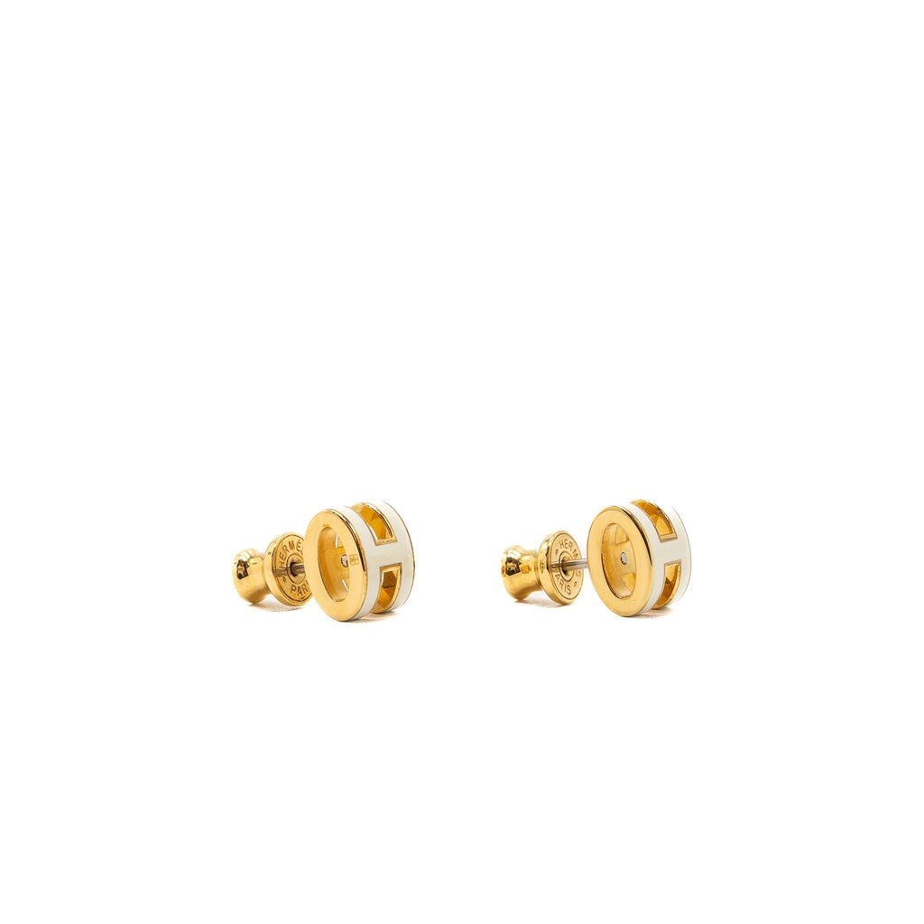 HERMES MINI POP H EARRINGS WHITE GHW
